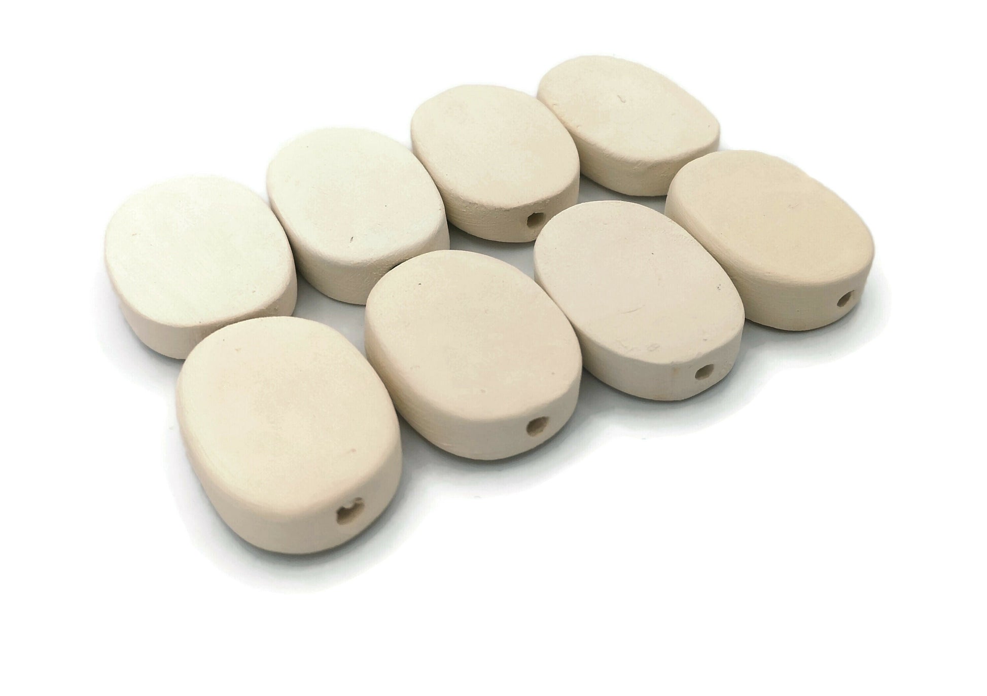 8/10Pcs Handmade Ceramic Beads For Jewelry Making. Large Hole, Oval Extra Large Ceramic Bisque Beads Ready To Paint, Craft Kits For Adults - Ceramica Ana Rafael