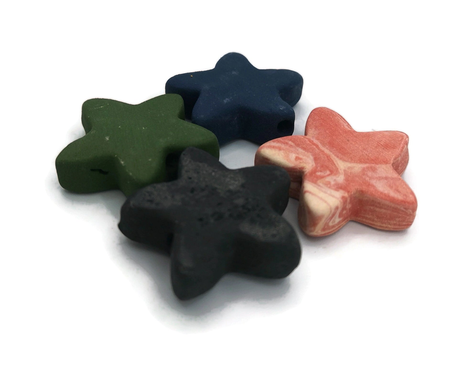 4Pc 35mm Extra Large Star Ceramic Beads For Jewelry Making, Handmade Assorted Clay Beads, Unusual Macrame Beads Large Hole 2mm, Matte Beads - Ceramica Ana Rafael