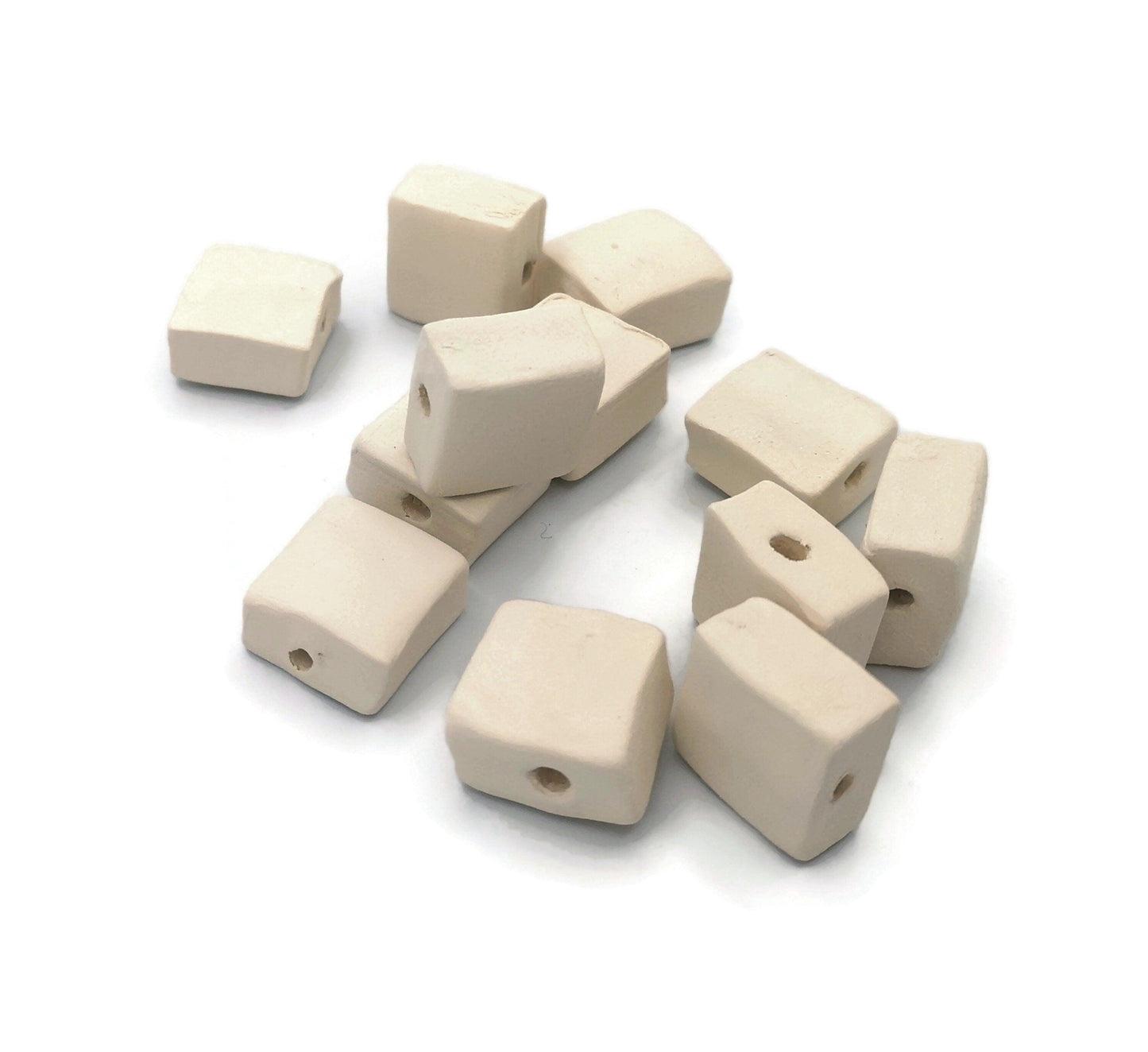 12Pc SquareHandmade Ceramic Bisque Beads For Jewelry Making, Craft Kits For Adults, Unpainted Macrame Beads Ready To Paint - Ceramica Ana Rafael