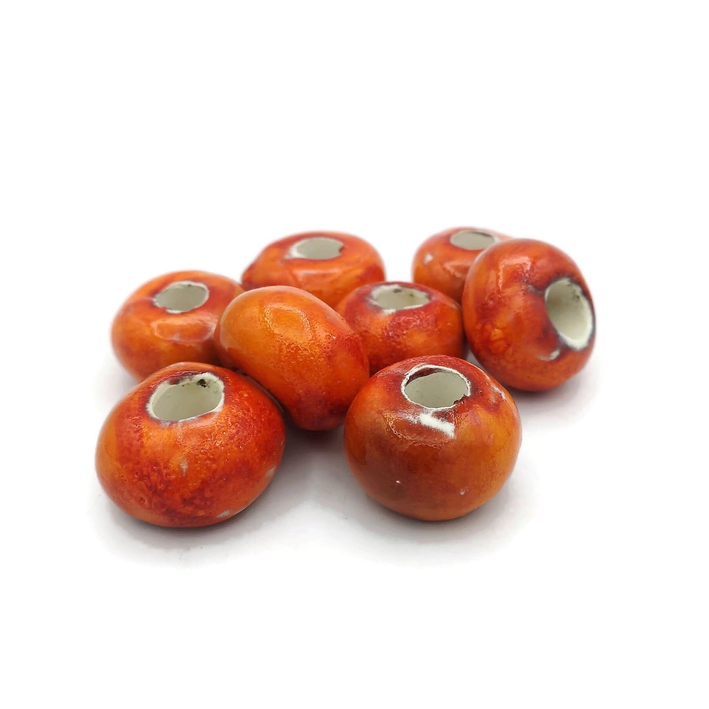 8Pc Large Hole Beads, Handmade Ceramic Macrame Beads Extra Large 40mm Diameter - Ceramica Ana Rafael