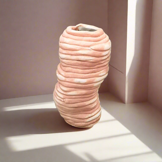Sculptural Pink Ceramic Vase – Handmade Irregular Shape – 9th Anniversary Gift for Wife, Sister-in-Law, or Step Mom