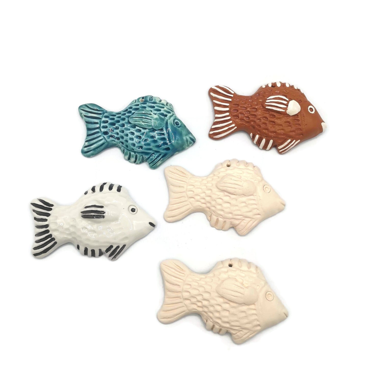 Handmade Ceramic Bisque Blank Fish Wall Hanging, Unpainted Artisan Pottery Wall Decor Beach Themed, Ocean Inspired Wall Art Ready To Paint - Ceramica Ana Rafael