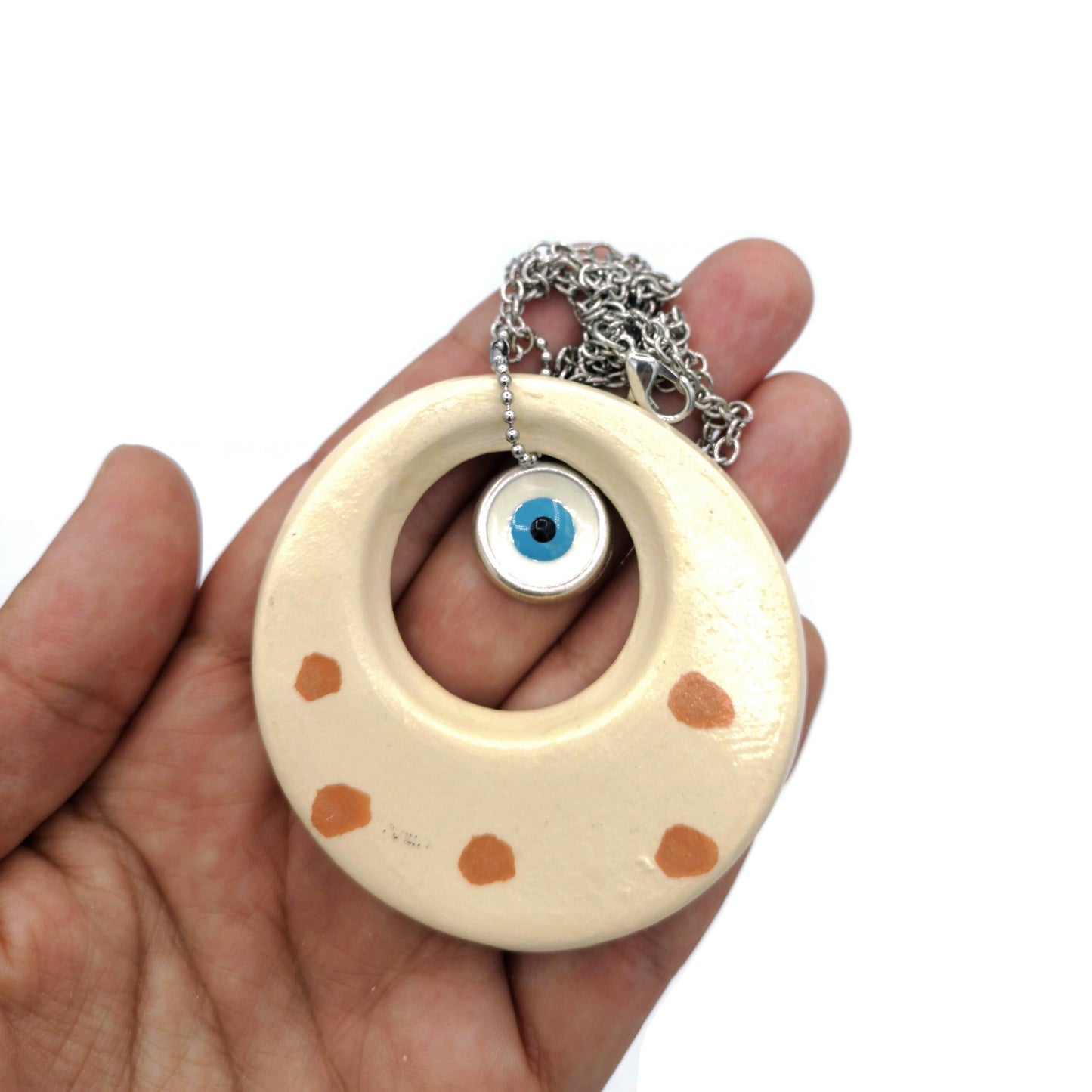 Large evil eye necklace for women, unique birthday gifts for sister, ceramic necklace pendant, 9th anniversary, Best Gifts For Her - Ceramica Ana Rafael