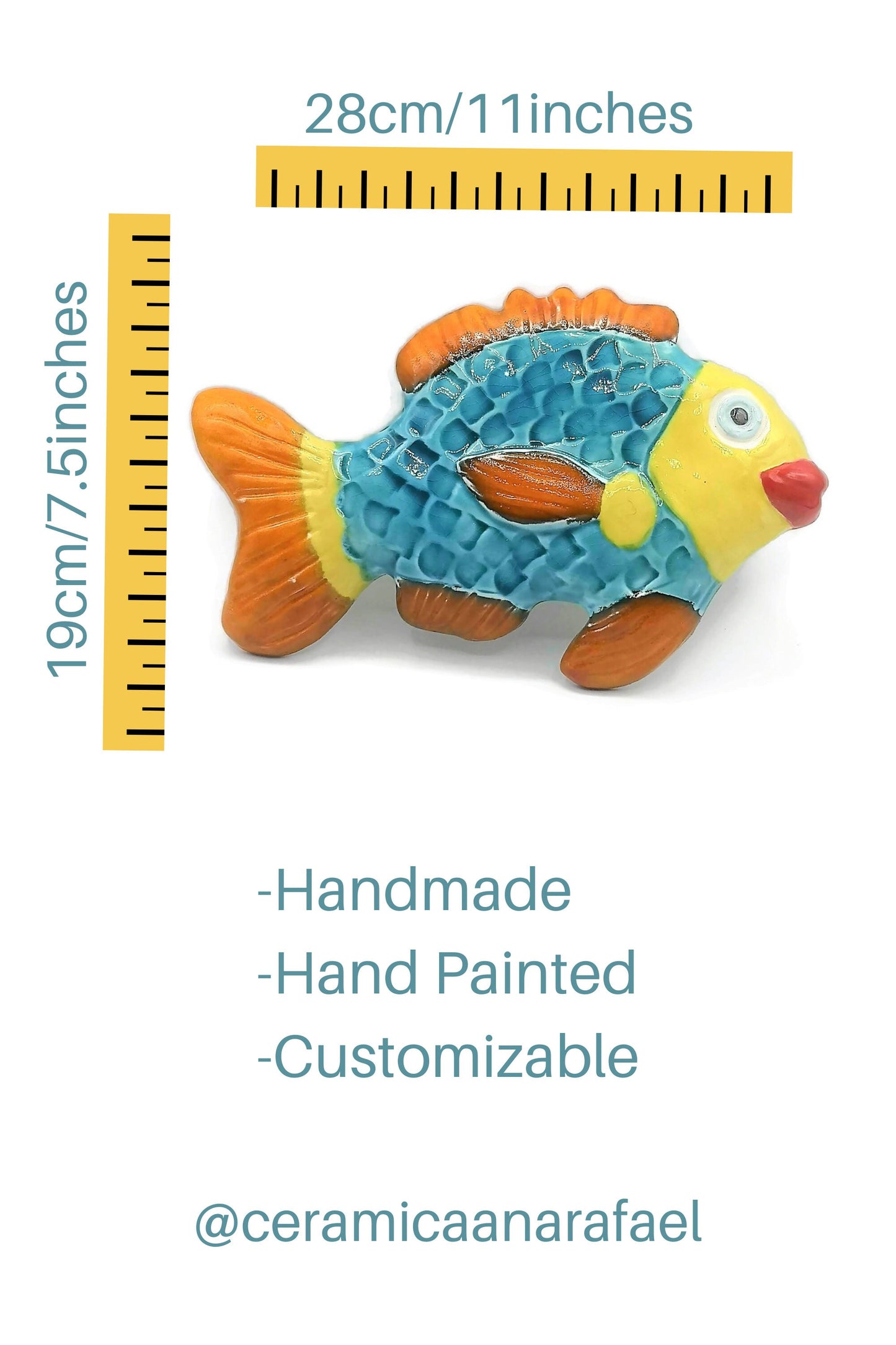 Handmade Ceramic Fish Wall Hanging, Hand Painted Colorful Artisan Pottery Wall Decor Beach Themed, Unique Ocean Wall Art For Home Decor - Ceramica Ana Rafael