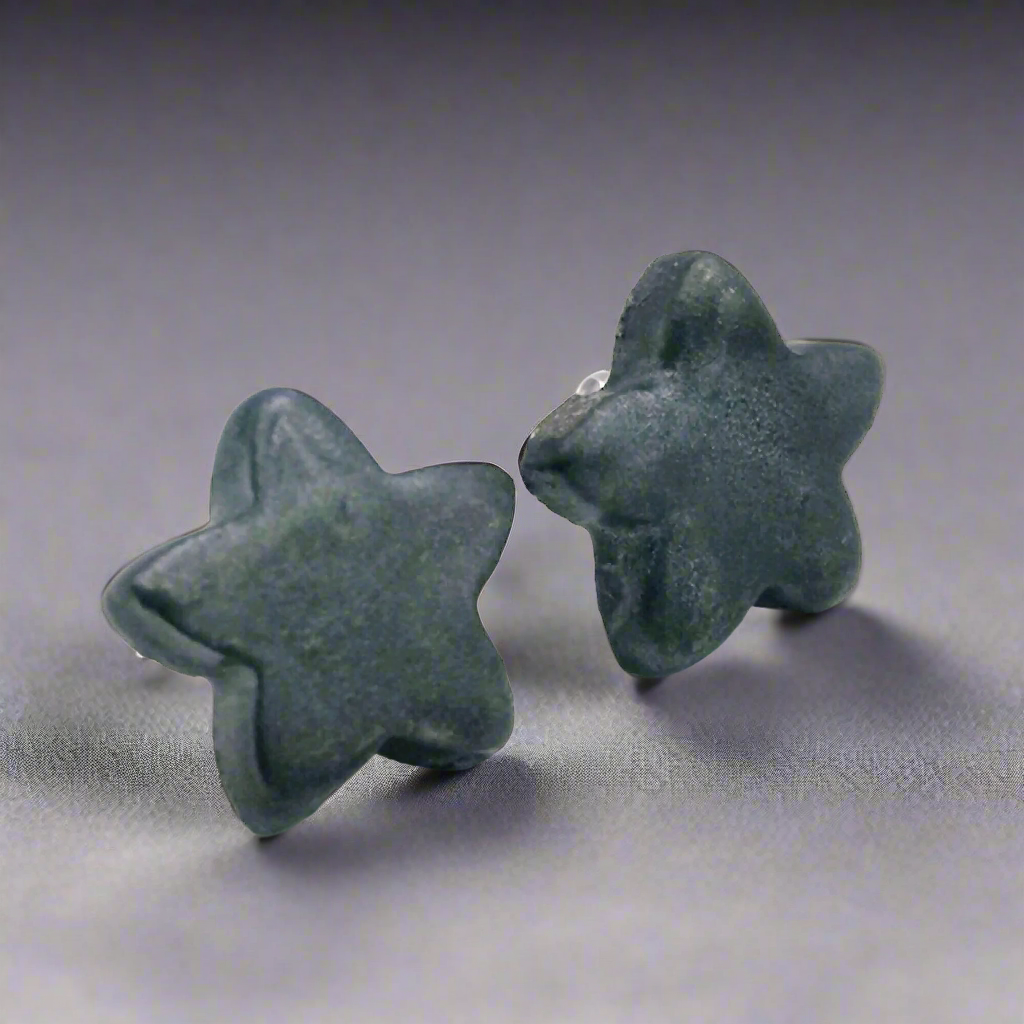 Dainty Silver Star Earrings – Handmade Ceramic Celestial Studs in Black or Red