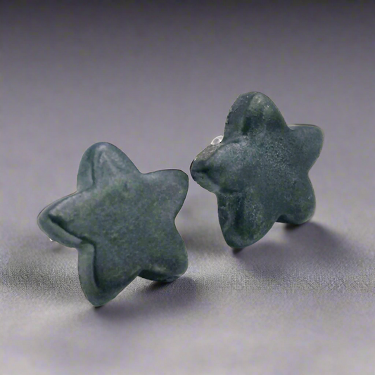 Dainty Silver Star Earrings – Handmade Ceramic Celestial Studs in Black or Red