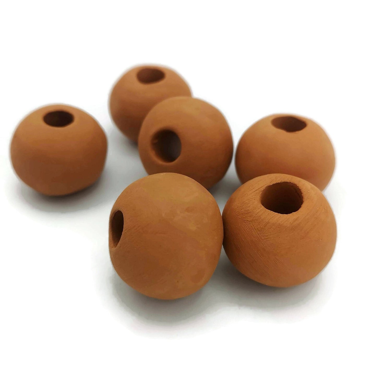 6Pc 30mm Handmade Ceramic Macrame Beads 7mm Large Hole, Clay Beads, Extra Large Beads - Ceramica Ana Rafael