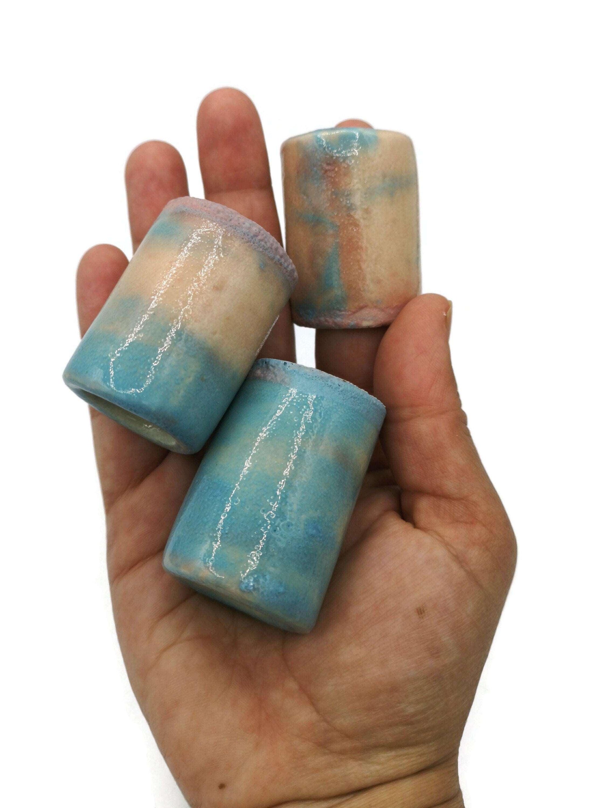 1Pc Extra Large Macrame Beads Handmade Ceramic Beads Oversized Large Hole Tube Beads