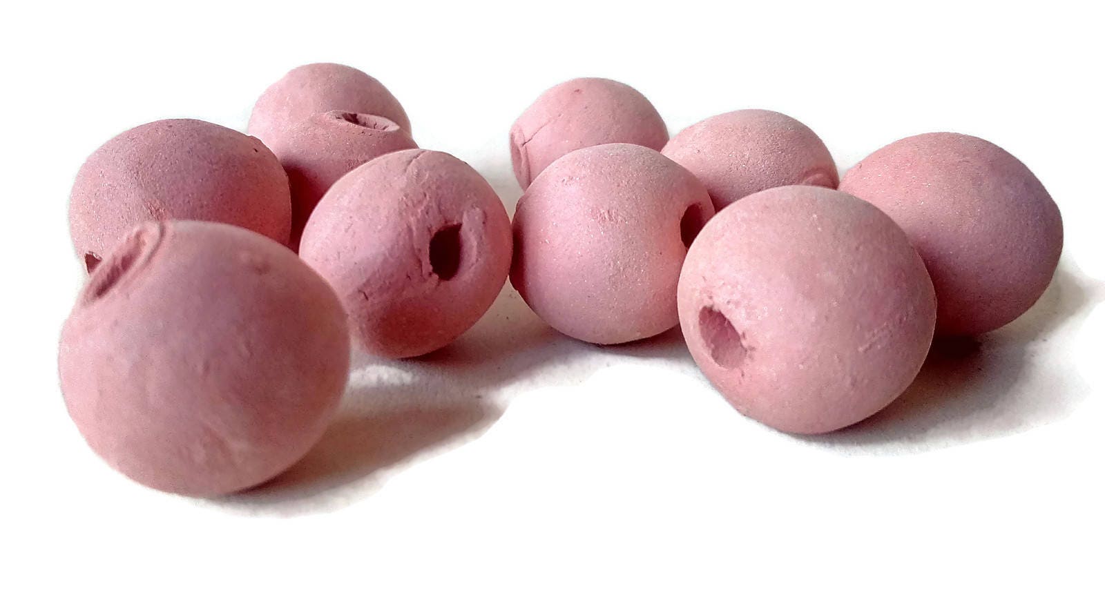 10Pc 15mm Pale Pink Clay Beads For Jewelry Making, Handmade Ceramic Macrame Beads Large Hole 2mm, Round Unique Porcelain Beads - Ceramica Ana Rafael