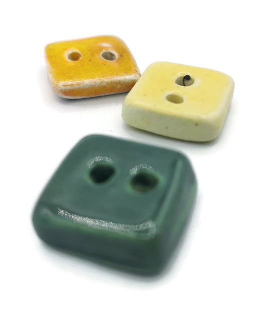 3Pc Handmade Ceramic Square Sewing Buttons, Best Sellers Sewing Supplies And Notions, Artisan Coat Buttons, Novelty Unique Craft Supplies - Ceramica Ana Rafael