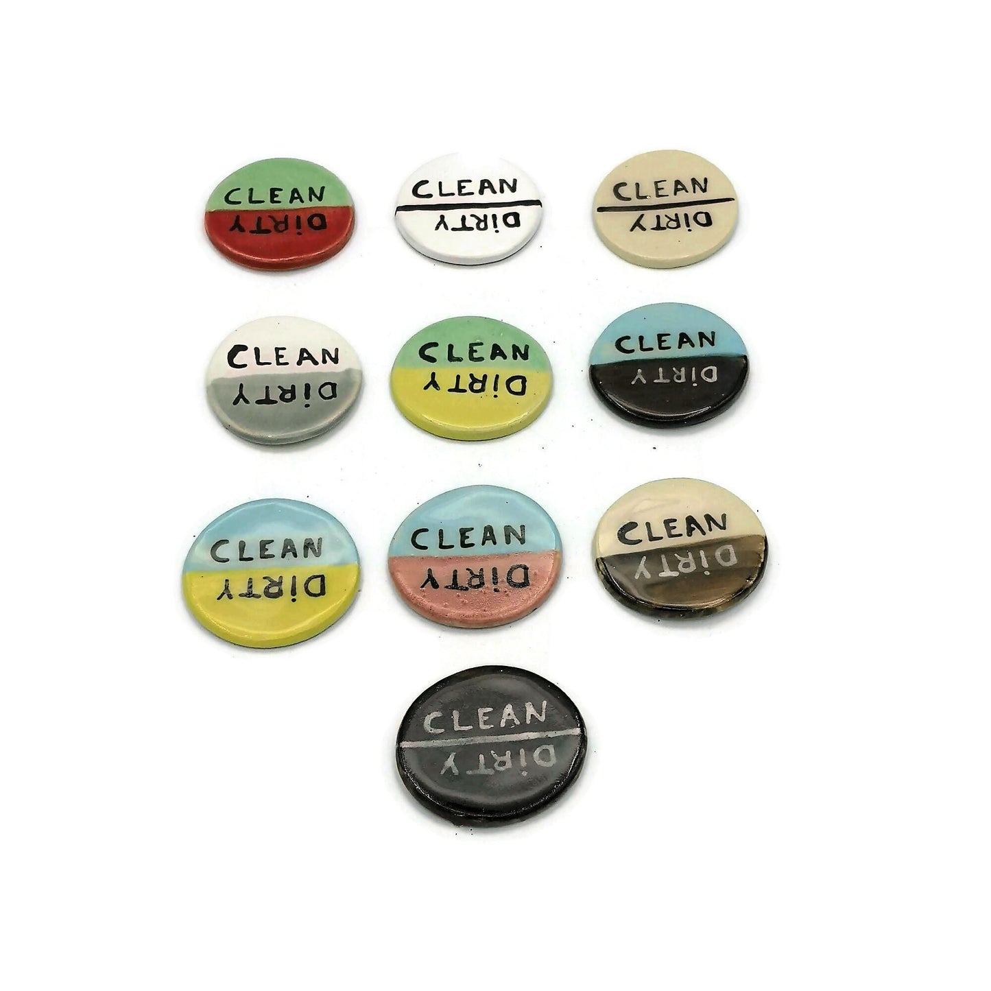 Large Clean Dirty Dishwasher Magnet, Handmade Ceramic Round Refrigerator Magnet, Housewarming Gift First Home Most Sold Items - Ceramica Ana Rafael
