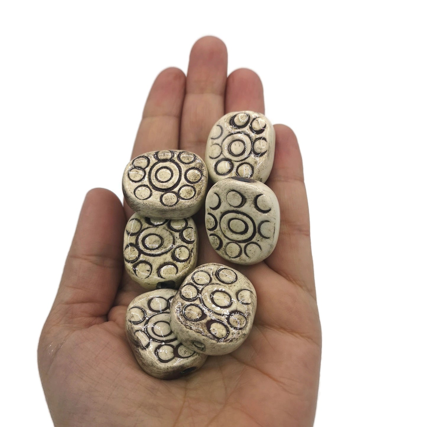 Handmade Ceramic Beads, Unique Clay Jewelry Beads, Unusual Porcelain Beads, Decorative Oval Beads For Crafts - Ceramica Ana Rafael