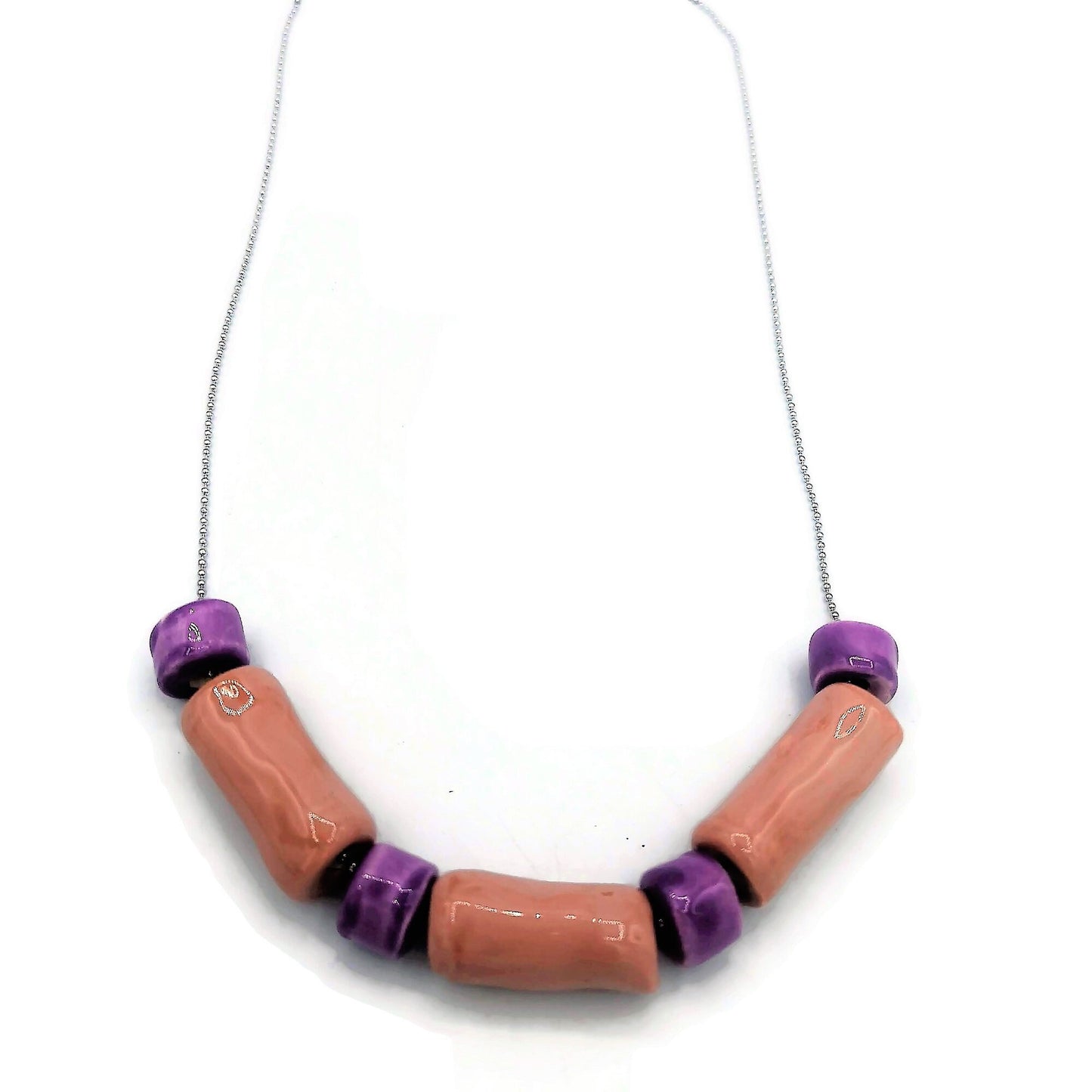 Pink Handmade Jewelry Necklace Beaded Chunky Necklace For Women, Summer Jewelry Statement Aesthetic Necklace With Gift Box - Ceramica Ana Rafael