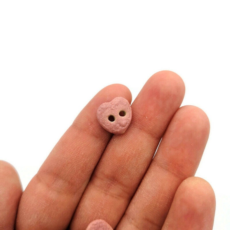 6Pc Handmade Ceramic Pink Heart Sewing Buttons Great for Mother's Day or Valentine's Day Crafts - Ceramica Ana Rafael