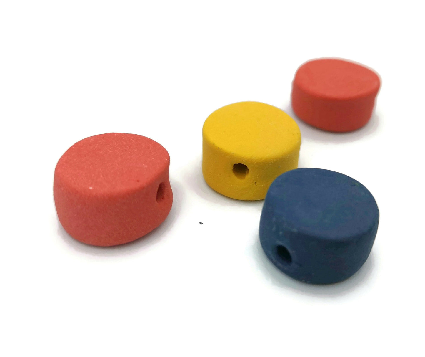 4Pc 15mm Assorted Handmade Ceramic Beads For Jewelry Making, Colorful Matte Clay Macrame Beads Large Hole 2mm, Artisan Pottery Coin Beads - Ceramica Ana Rafael