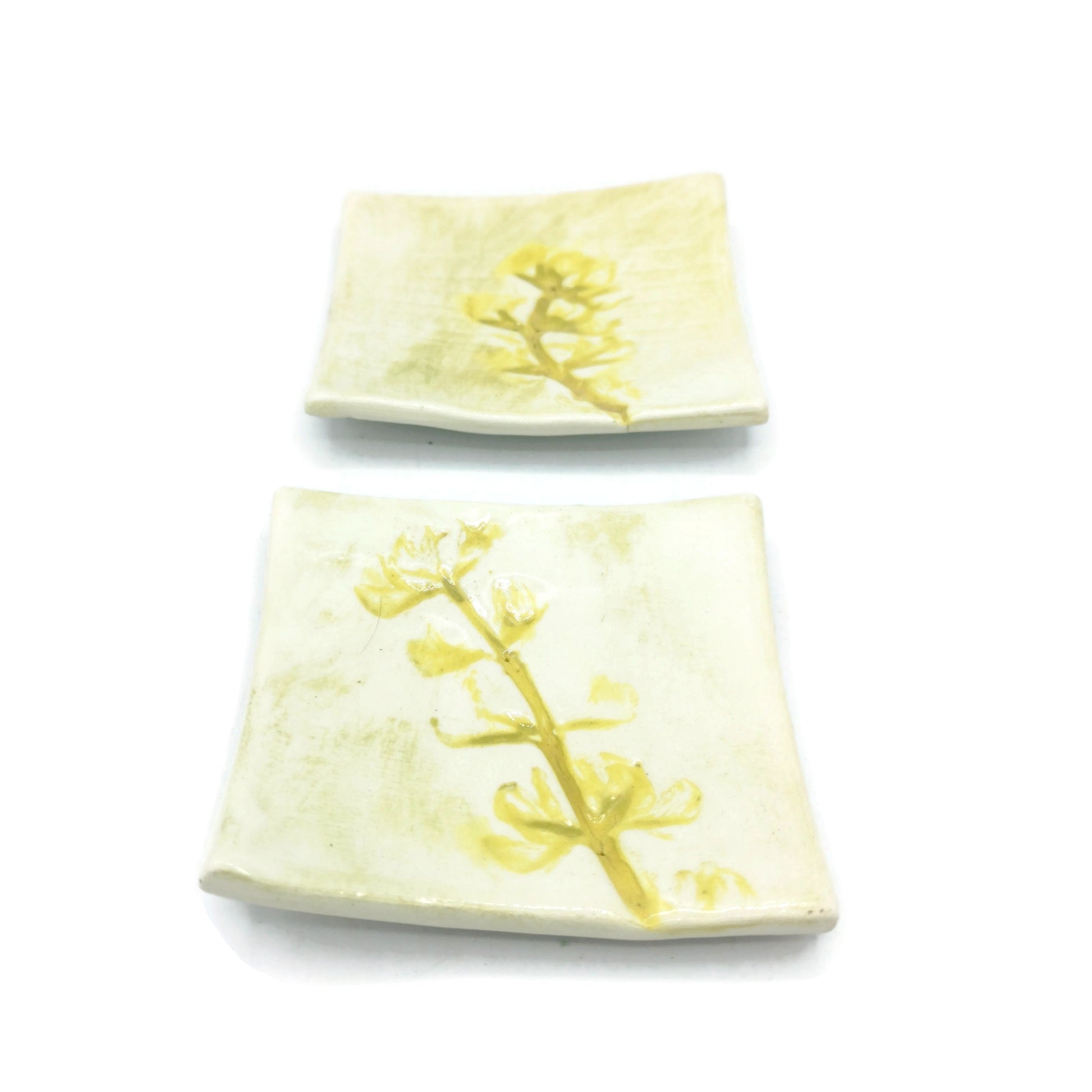 2Pc Handmade Ceramic Decorative Plate, Clay Trinket Dish, Small Square Shape Unique Ring Holder Dish, Mom Birthday Gift From Daughter - Ceramica Ana Rafael