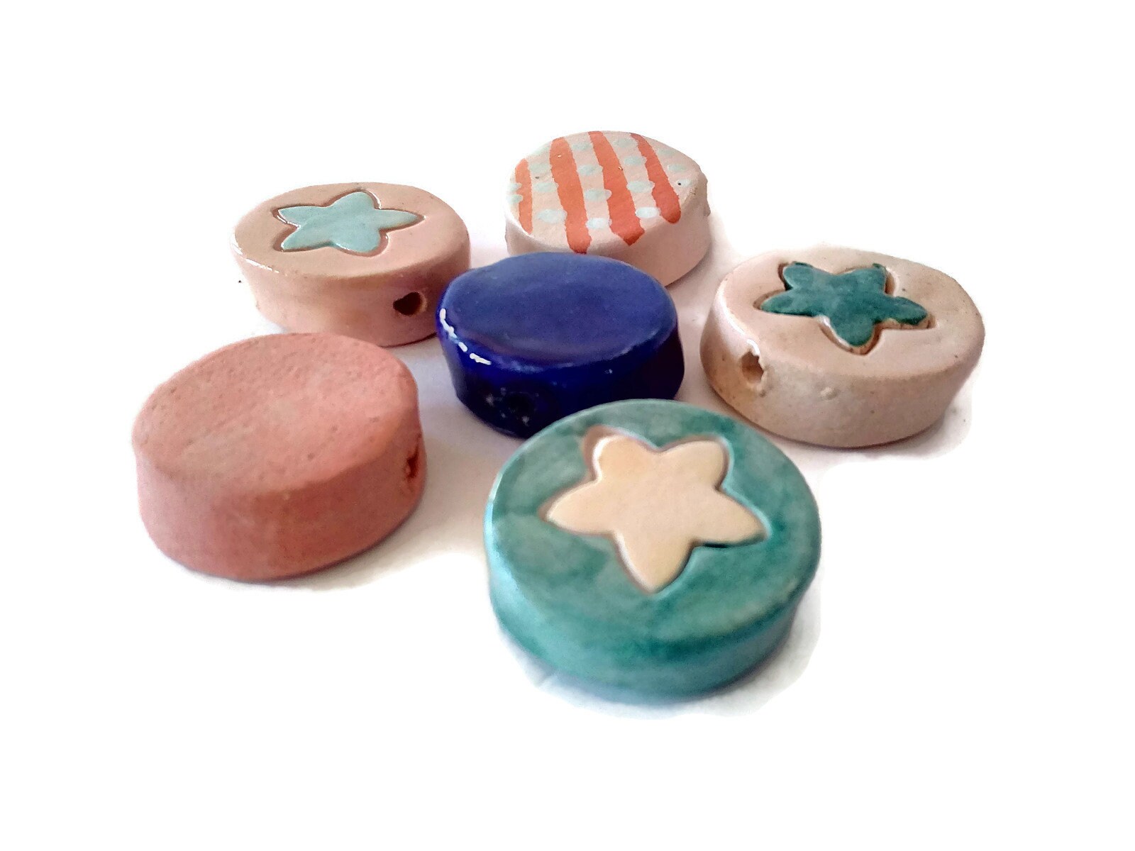 RONDELLE BEAD, CERAMIC Beads, Set of 6 Assorted Jewelry Making Beads 2 mm hole, Clay Beads - Ceramica Ana Rafael