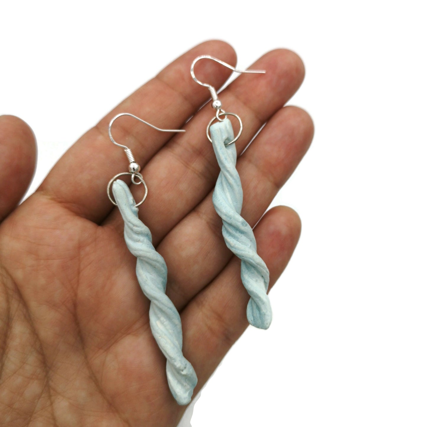 Handmade Ceramic Long Earrings Turquoise Blue With Sterling Silver Ear Wire, Boho Drop Earrings, 9th Anniversary Gift For Wife - Ceramica Ana Rafael