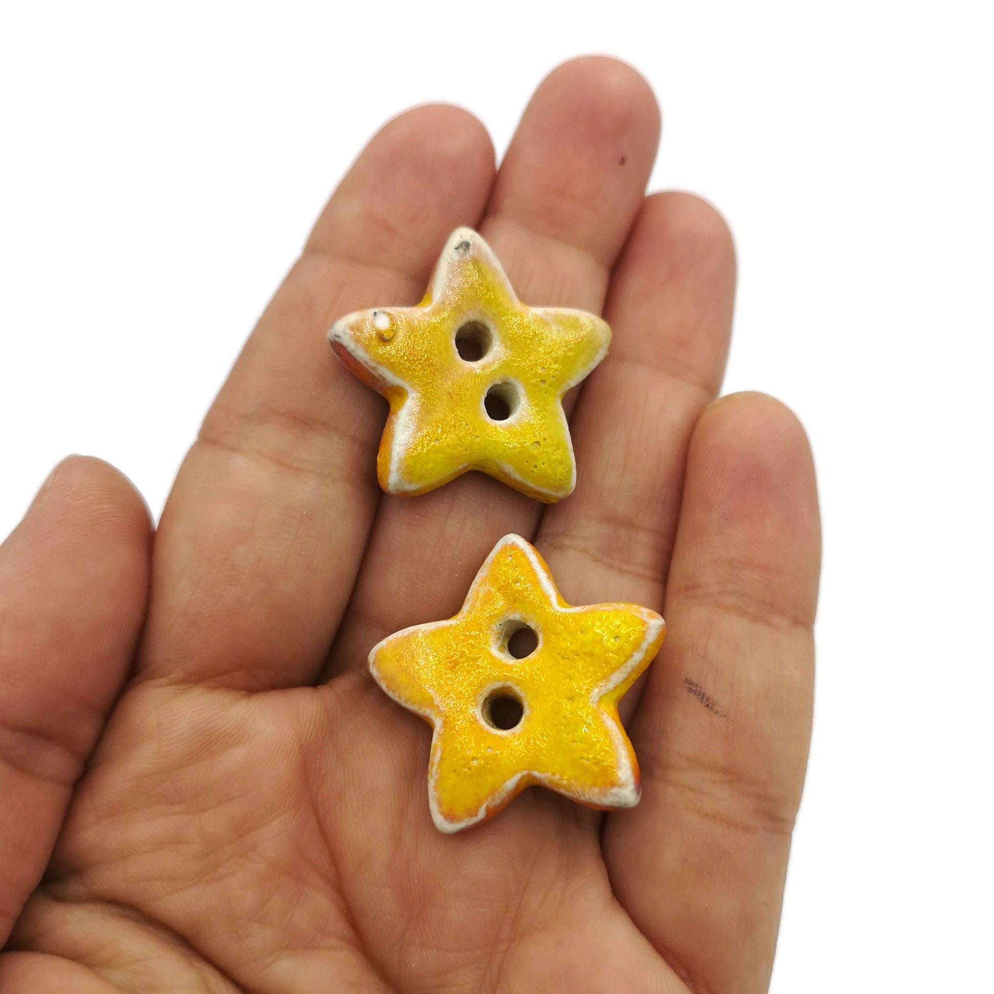 Set Of 2 Coat Buttons, Handmade Ceramic Sewing Buttons Star Shaped, Sewing Supplies And Notions, Custom Buttons For Jewelry Making - Ceramica Ana Rafael