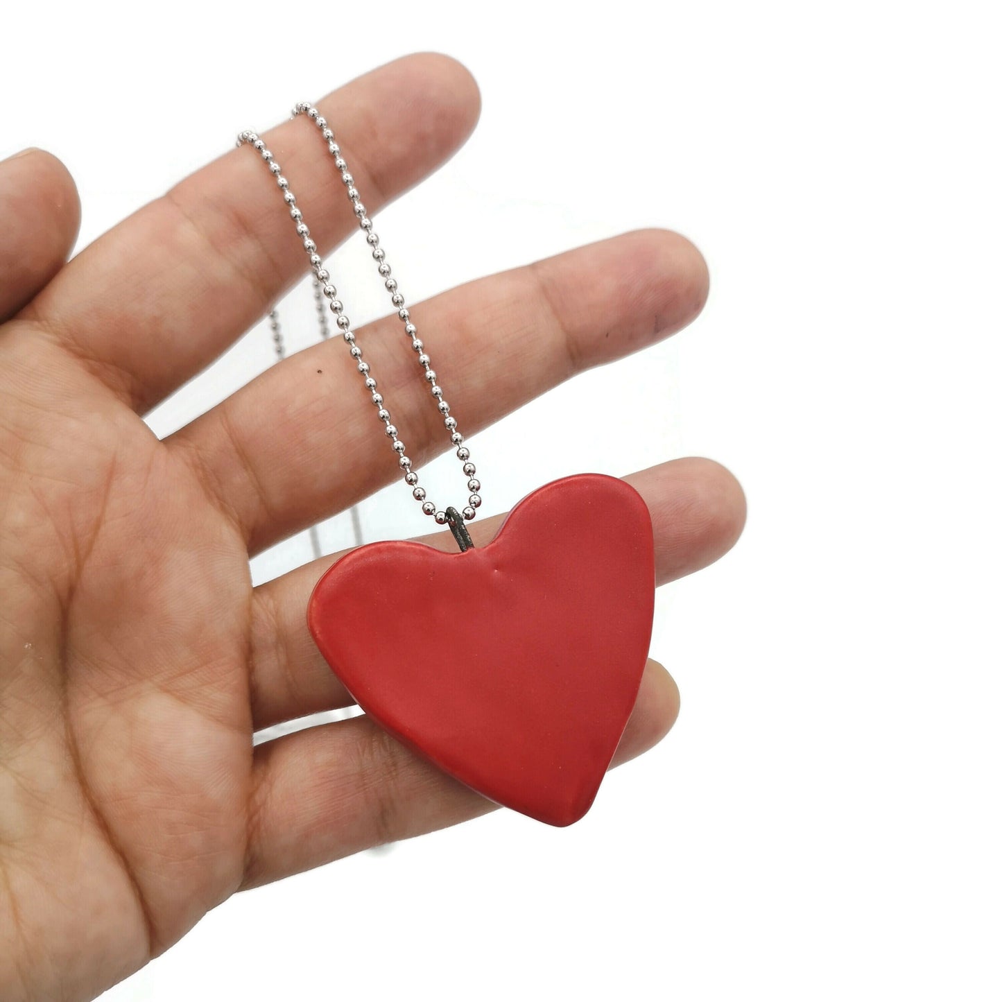 Handmade Ceramic Red Heart Necklace Pendant For Women, Aesthetic Necklace For Mom, Cute Gift For Her, Mothers Day Gift From Daughter - Ceramica Ana Rafael