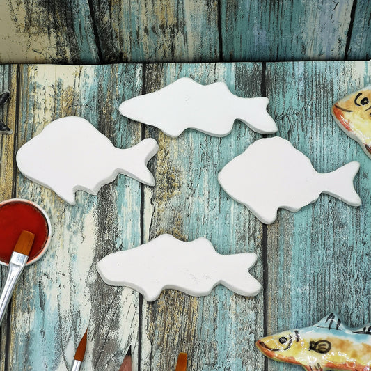 4Pc 70/80mm Handmade Ceramic Bisque Fish Plaque Ready To Paint, Unpainted Diy Blank Miniature Fish, U Paint Ceramics, Most Sold Items - Ceramica Ana Rafael