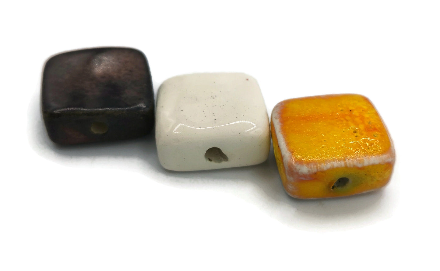 Square Beads, Handmade Ceramic Beads, Craft Beads, Set of 3 Assorted Flat Square Beads Decorative For Jewelry Making, Most Sold Items - Ceramica Ana Rafael