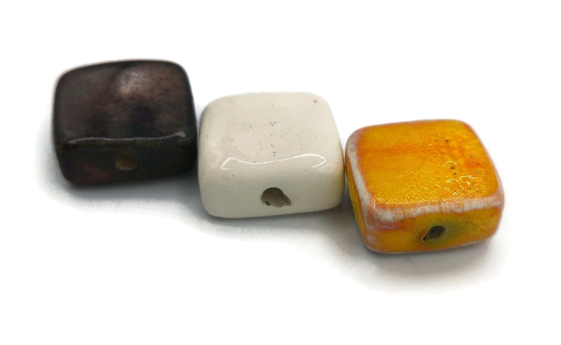 Square Beads, Handmade Ceramic Beads, Craft Beads, Set of 3 Assorted Flat Square Beads Decorative For Jewelry Making, Most Sold Items - Ceramica Ana Rafael