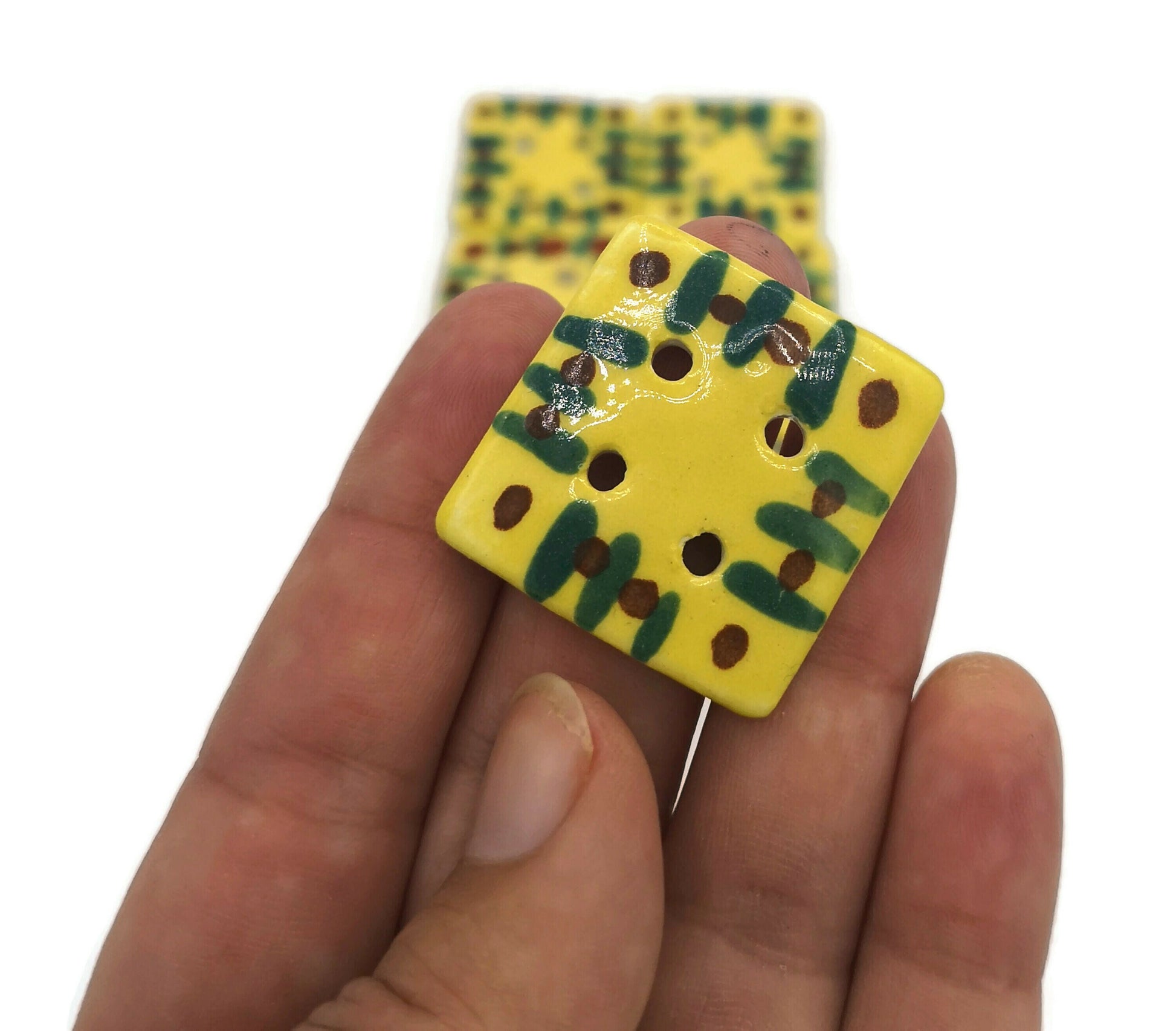 6Pc 30mm Extra Large Square Sewing Buttons Hand Painted, Handmade Ceramic Novelty Buttons For Coat Or Crafts, Yellow Custom Buttons - Ceramica Ana Rafael