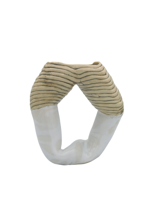 Mid Century Modern Vase, Handmade Ceramic Hollow Sculpture Contemporary Art, Textured Beige And White Portuguese Pottery Organic Shape - Ceramica Ana Rafael