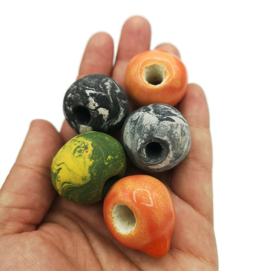 ROUND CERAMIC BEADS For Macrame, Mixed Set of 5 Bubblegum Beads For Jewelry Making, Clay Beads Large Hole - Ceramica Ana Rafael