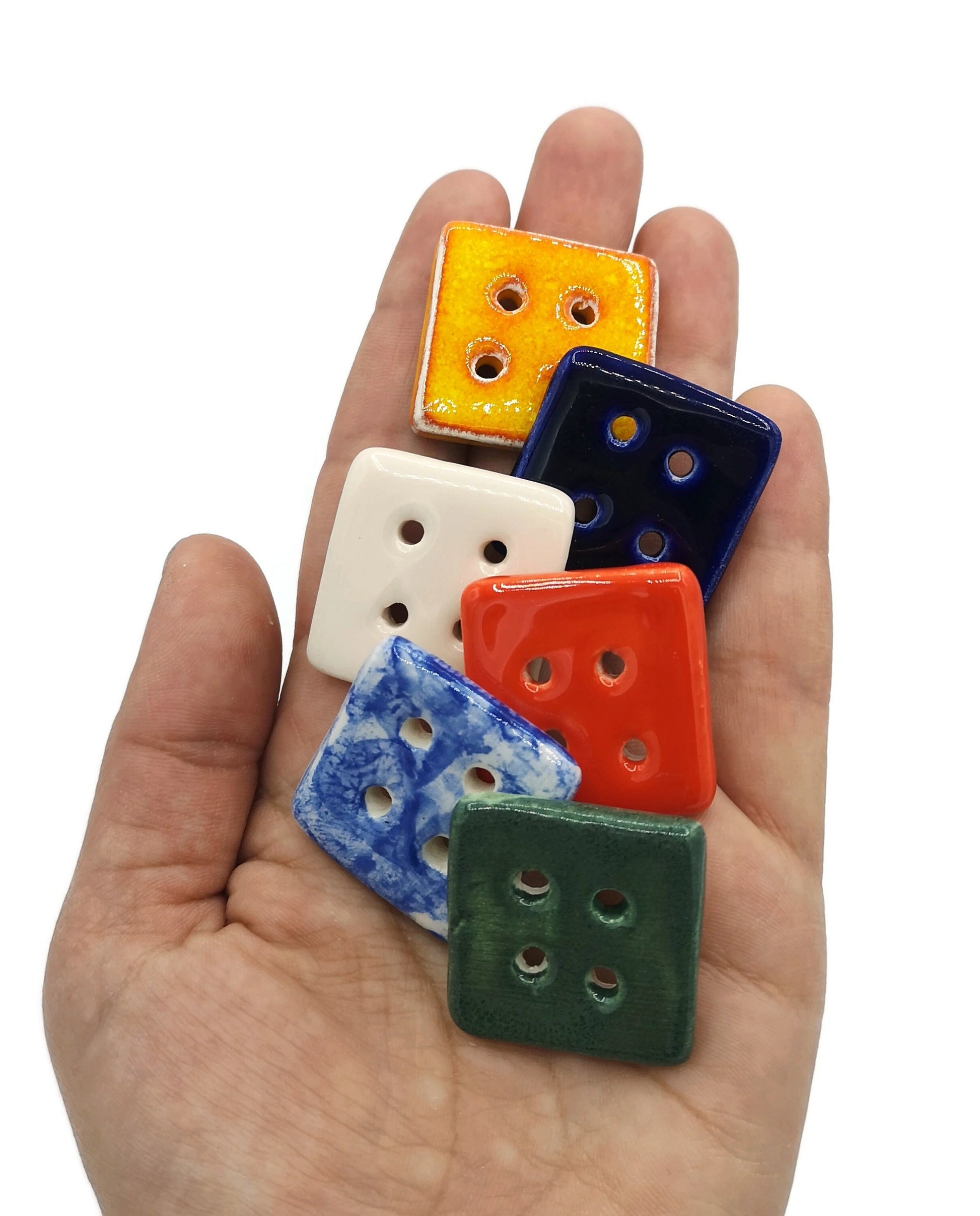 6Pc 30mm Handmade Ceramic Extra Large Sewing Buttons, Novelty Buttons For Crafts, Unusual Square Colourful Buttons For Coat Or Jacket - Ceramica Ana Rafael