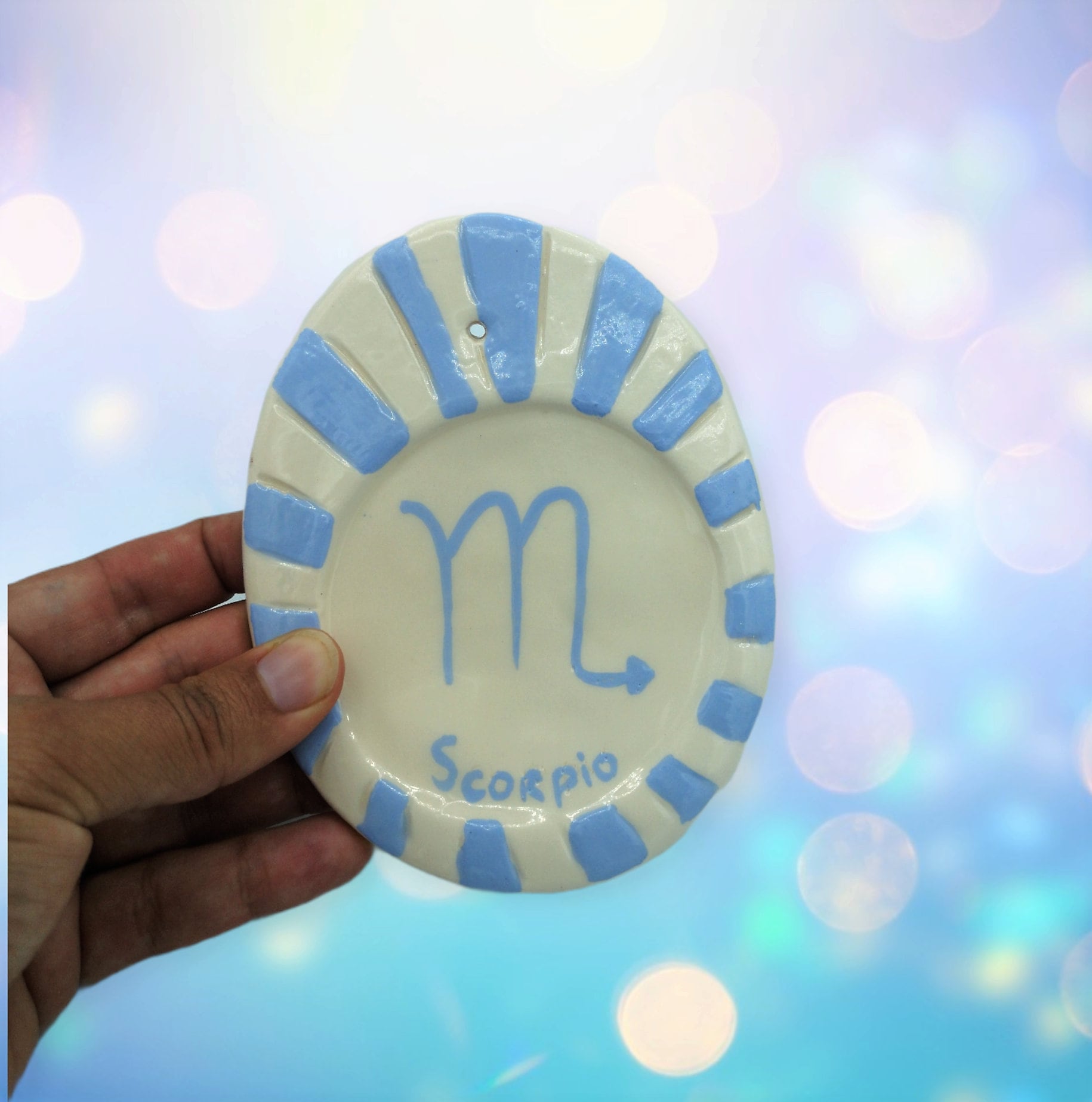 Handmade Ceramic Blue Scorpio Incense Stick Burner for Her, Zodiac Cone Incense Holder, Birthday Gift for Women, 9th Anniversary Gift Idea - Ceramica Ana Rafael