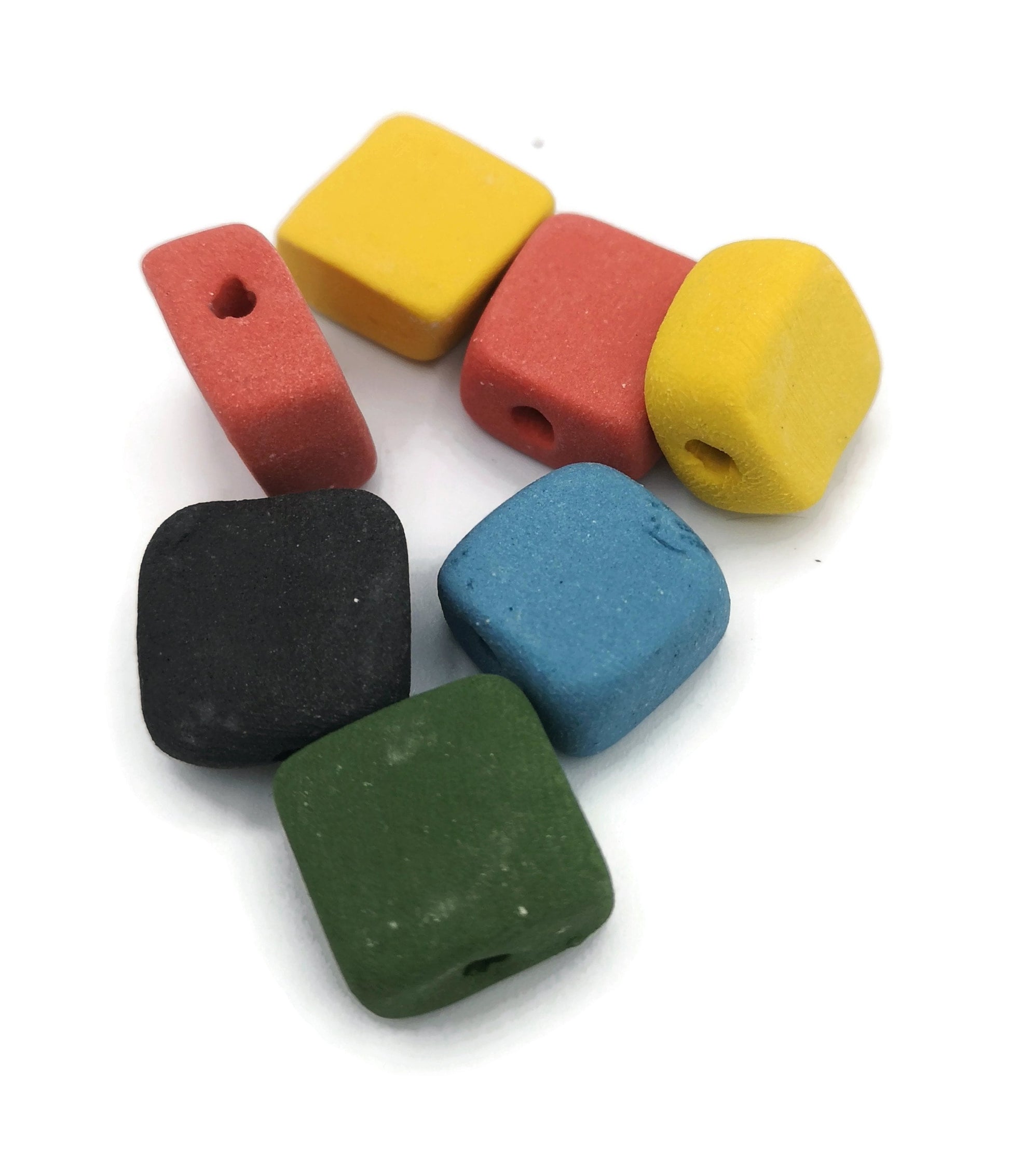 6Pc 15mm Ceramic Beads For Jewelry Making, Matte Assorted Beads For Bracelet, Clay Beads For Crafts, Handmade Macrame Beads Large Hole 2mm - Ceramica Ana Rafael