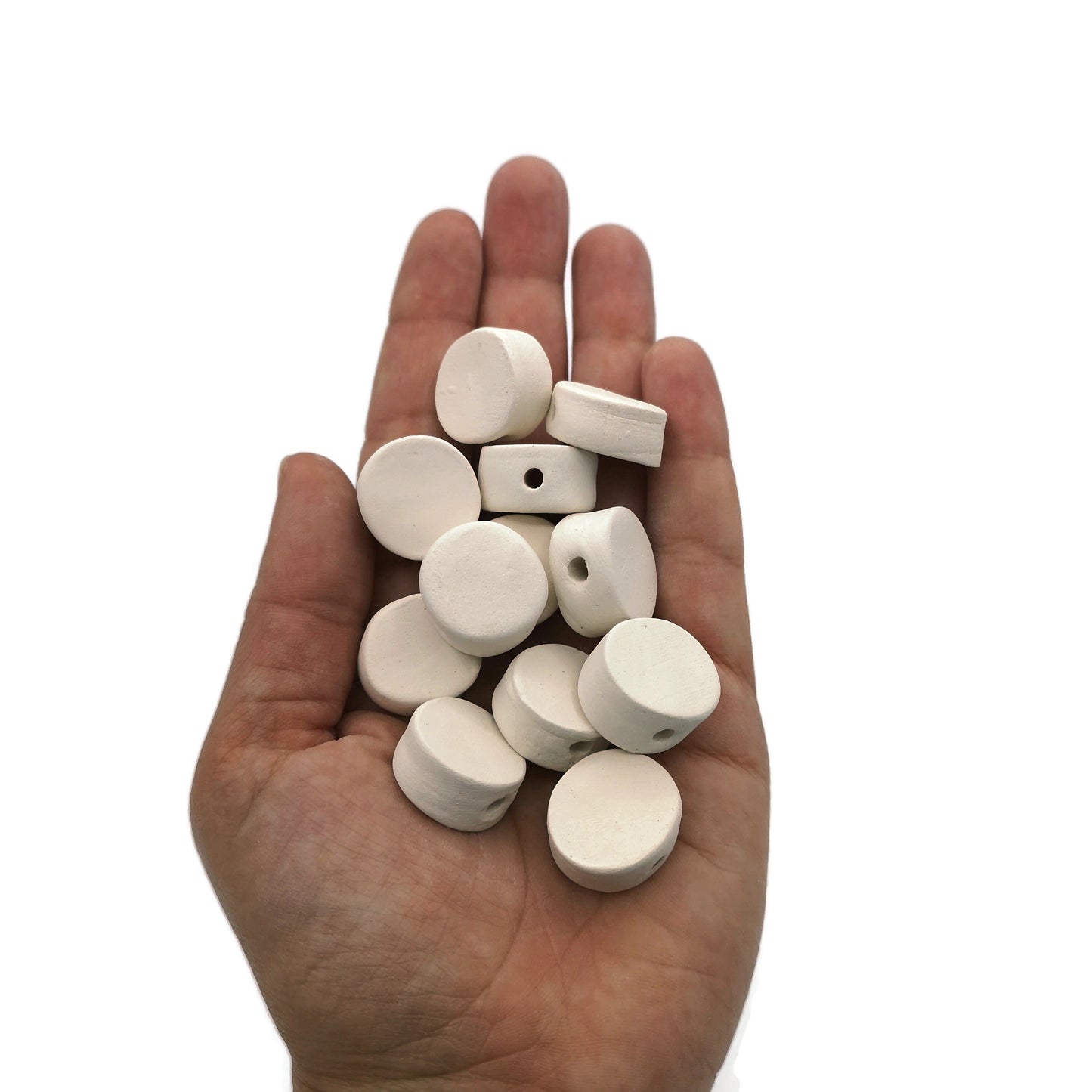 Handmade Ceramic Bisque Coin Bead Set, DIY Ready to Paint Large Blank Disc Tile for Jewelry or Crafting - Ceramica Ana Rafael