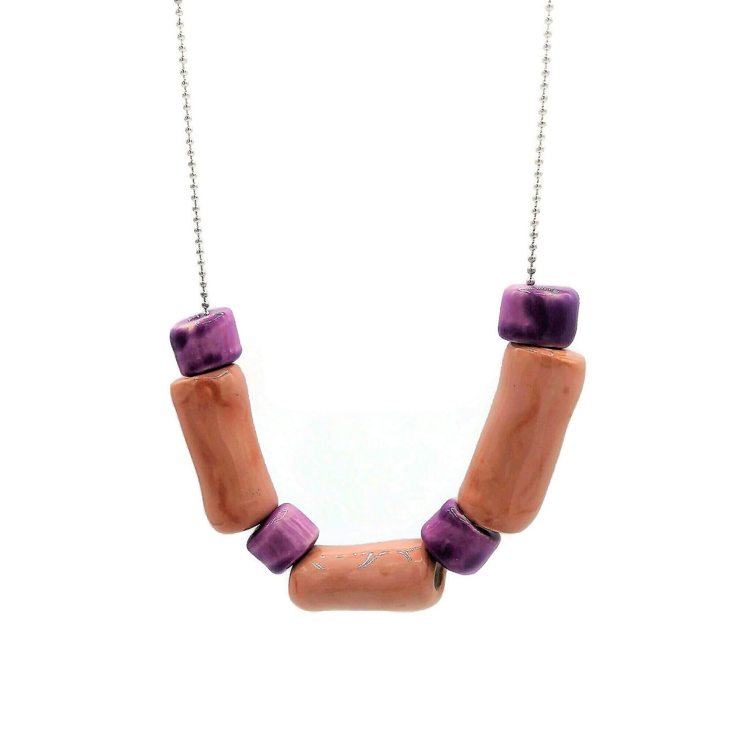 Pink Handmade Jewelry Necklace Beaded Chunky Necklace For Women, Summer Jewelry Statement Aesthetic Necklace With Gift Box - Ceramica Ana Rafael