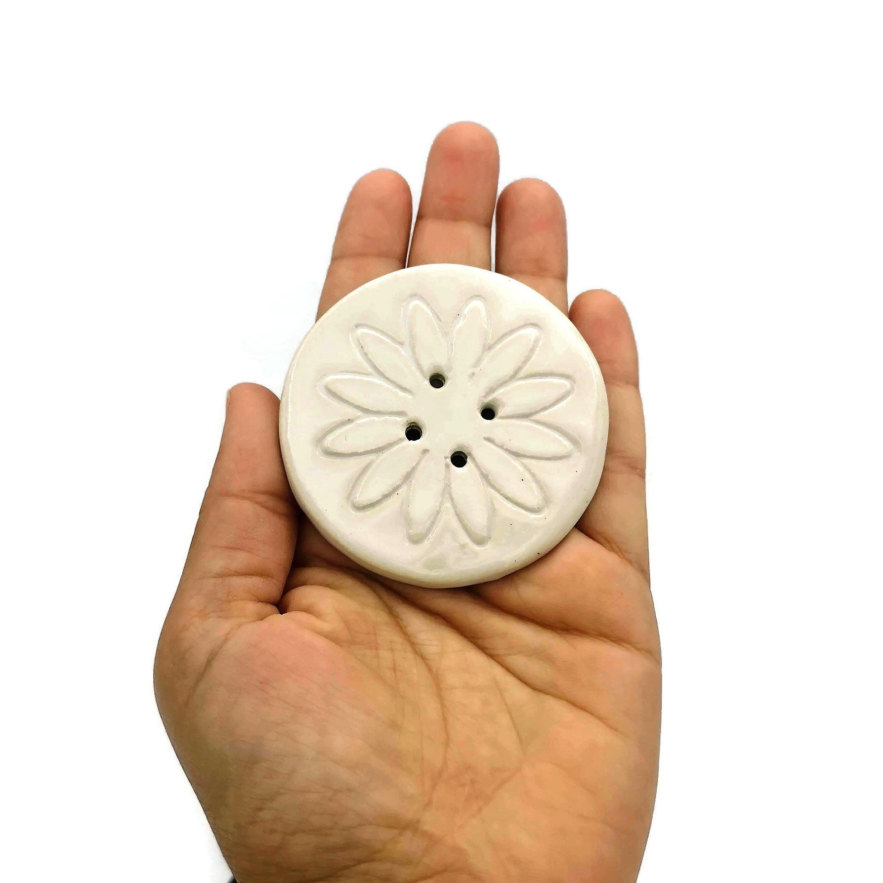 6Pc 65mm Giant Sewing Buttons, Handmade Ceramic Coat Buttons With Flower And Waves Design, Decorative Novelty Buttons for Crafts Extra Large - Ceramica Ana Rafael