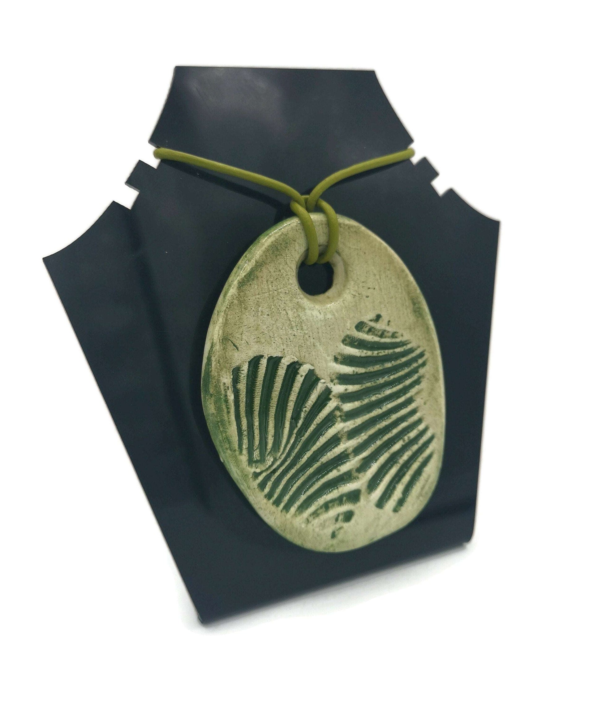 1Pc 80mm Extra Large Green Necklace Pendant For Statement Jewelry Making, Rustic Handmade Ceramic Chunky Clay Charms For Women