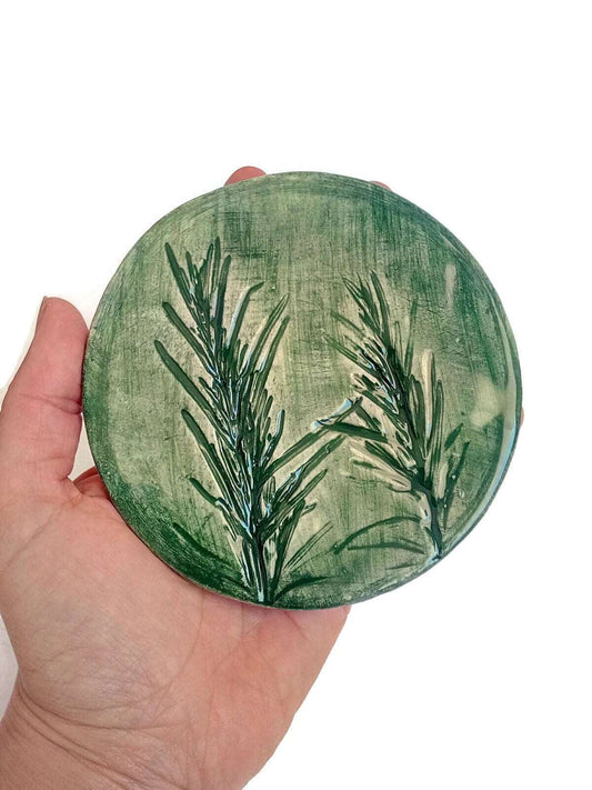 1Pc Handmade Ceramic Rustic Coasters Tile With Cork Back, Mothers Day Gift Idea, Botanical Round Coasters For Plant Lovers Artisan Pottery