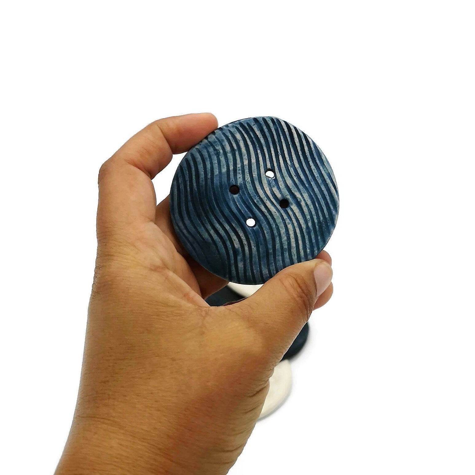 6Pc 65mm Giant Sewing Buttons, Handmade Ceramic Coat Buttons With Flower And Waves Design, Decorative Novelty Buttons for Crafts Extra Large - Ceramica Ana Rafael