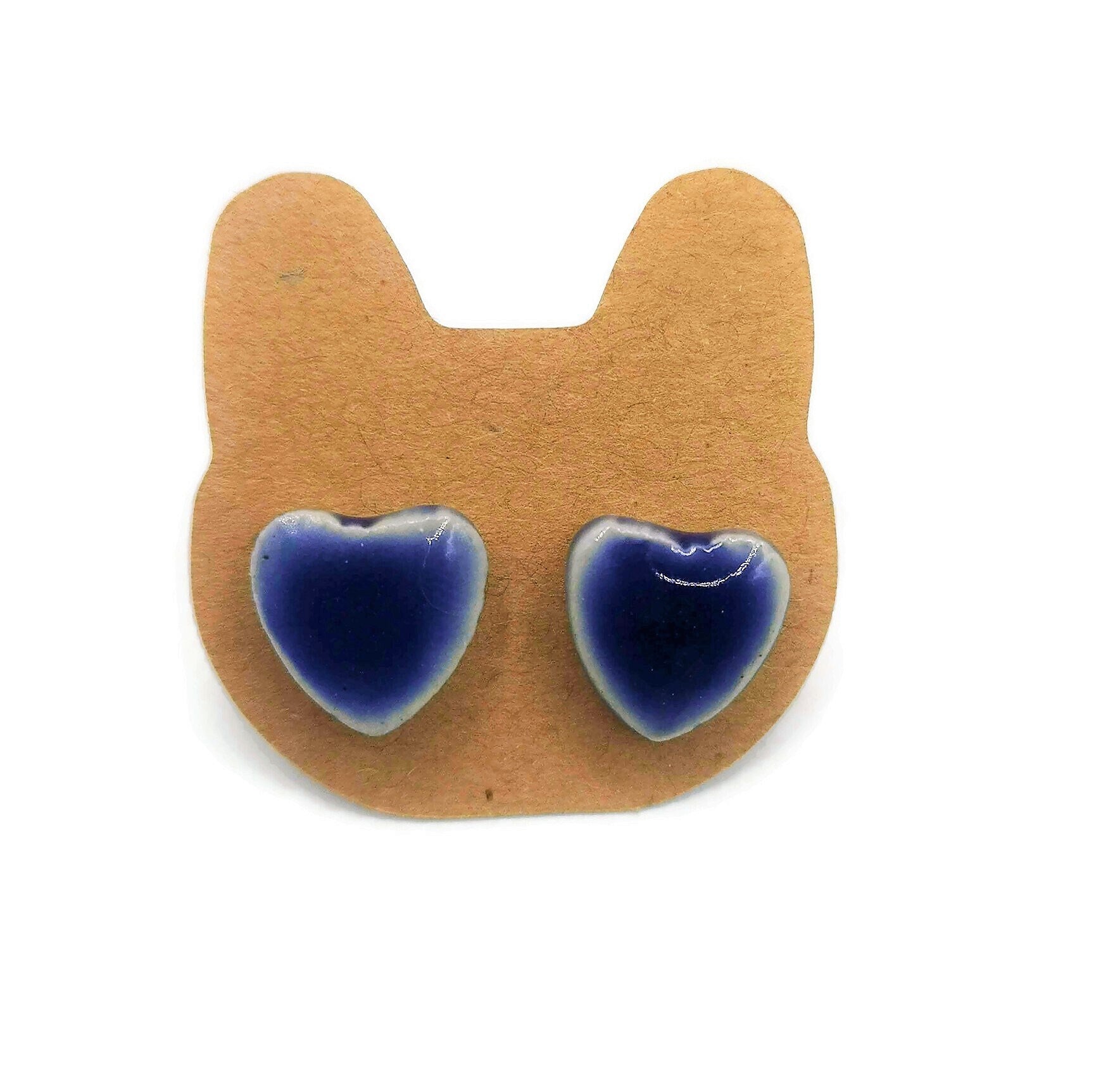 Handmade Ceramic Blue Heart Stud Earrings For Women, Minimalist Novelty Small Dainty Earrings, Best Gifts For Her On Valentines Day - Ceramica Ana Rafael