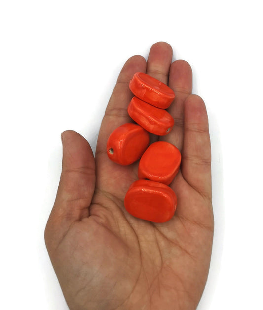 Extra Large Ceramic Beads, Spacer Beads For Jewelry Making, Set Of 5 Oval Shape Decorative Colorful Beads For Crafting - Ceramica Ana Rafael