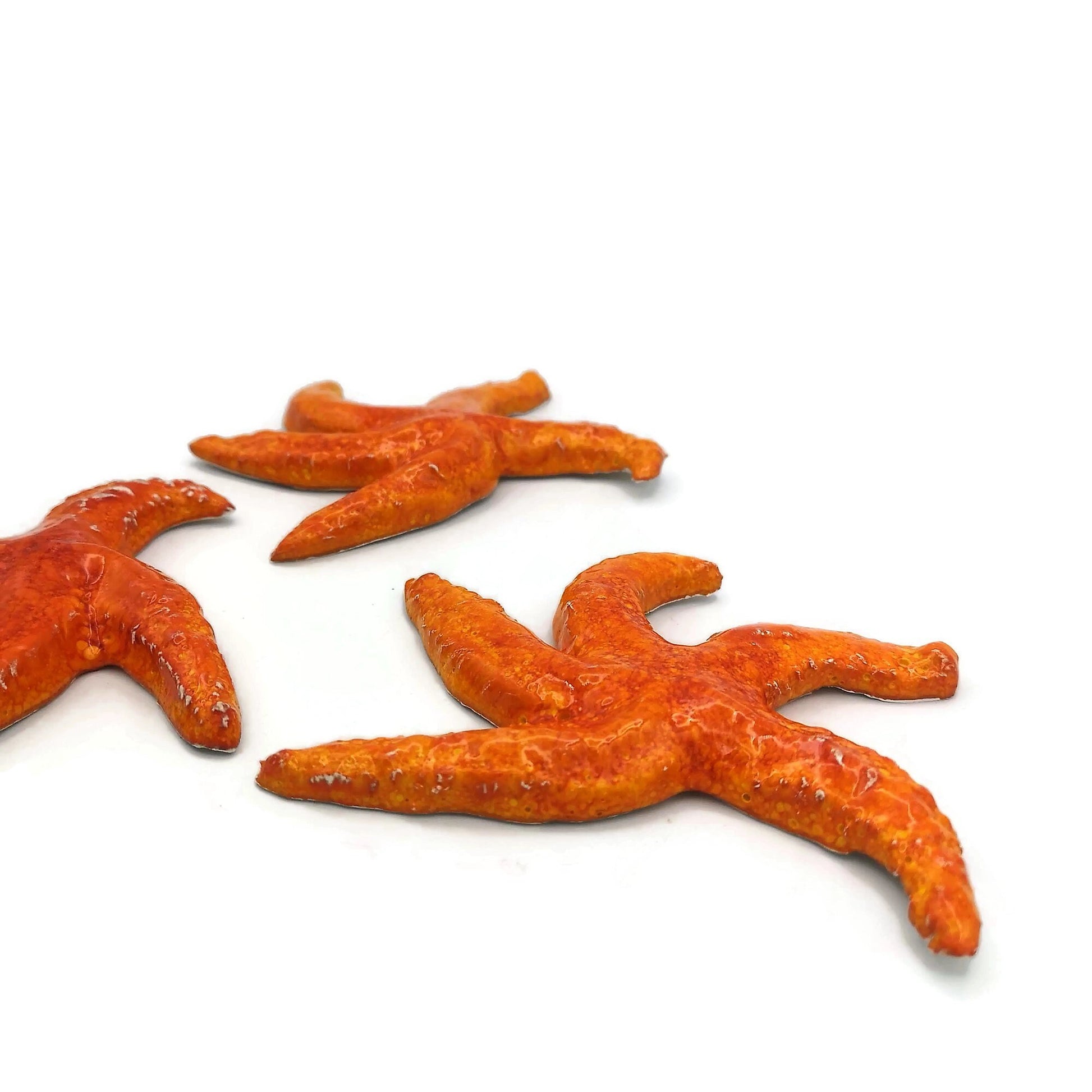 1Pc Handmade Ceramic Starfish Tile, Orange Coastal Wall Decor For Swimingpool Aquarium or Fish Tank, Beach Lover Gift for Women - Ceramica Ana Rafael