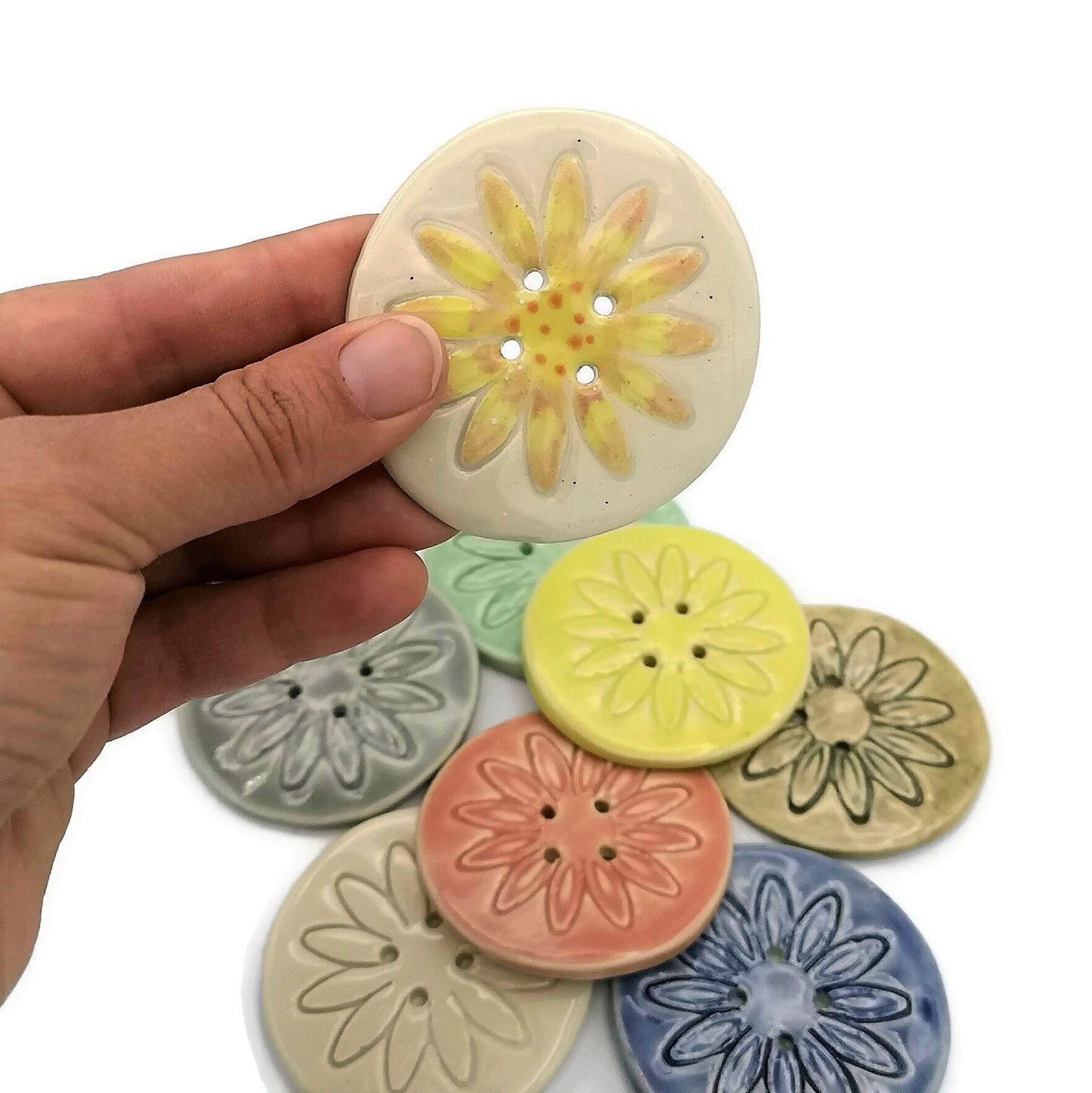 Extra Large Handmade Ceramic Sewing Buttons, Decorative Novelty Flower Buttons for Crafts, Coats & Blouses, Jumbo Buttons Most Sold Items - Ceramica Ana Rafael