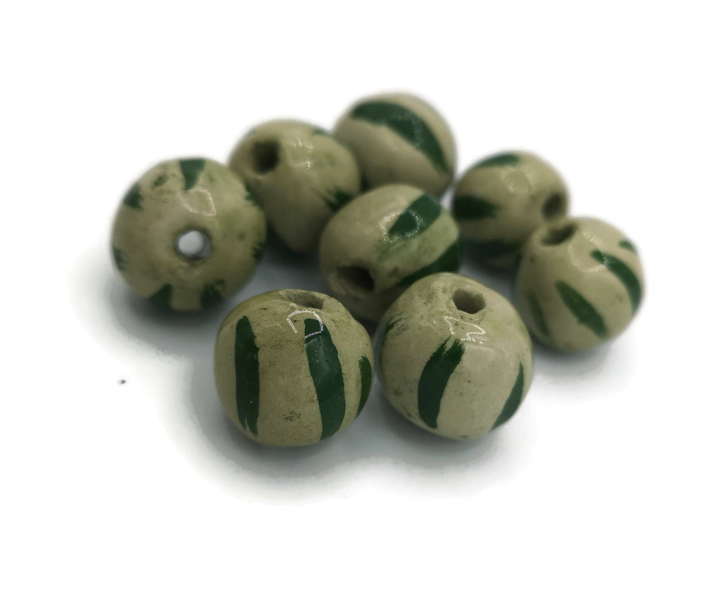 Round Ceramic Beads, Set Of 8 Craft Beads For Jewelry Making, Unique Decorative Clay Beads, Green Macrame Beads, Sacer Beads - Ceramica Ana Rafael