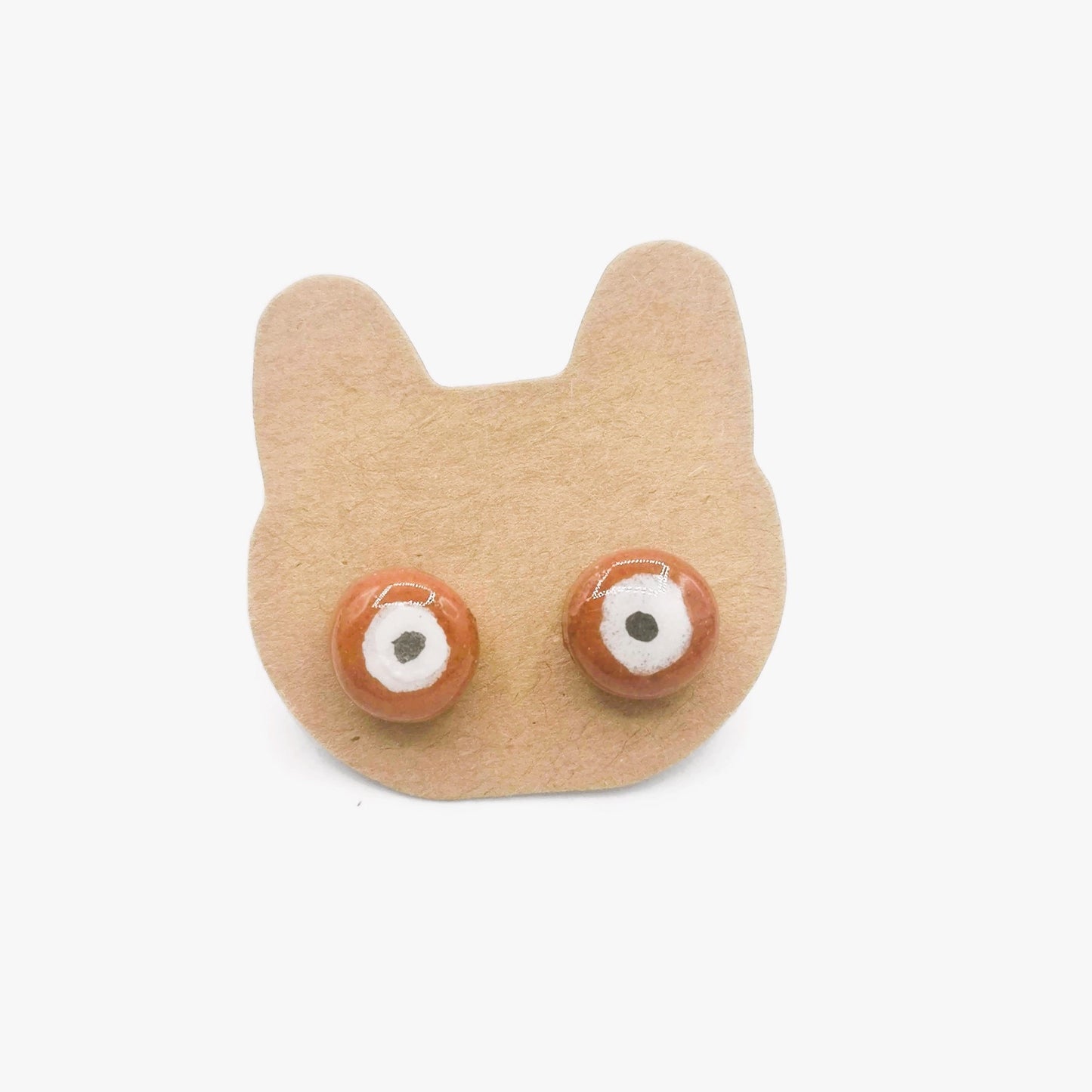 Handmade Terracotta Evil Eye Stud Earrings For Women, Ceramic Brown Tiny Stud Earrings, Aesthetic Jewelry Minimal Best Gifts For Her - Ceramica Ana Rafael