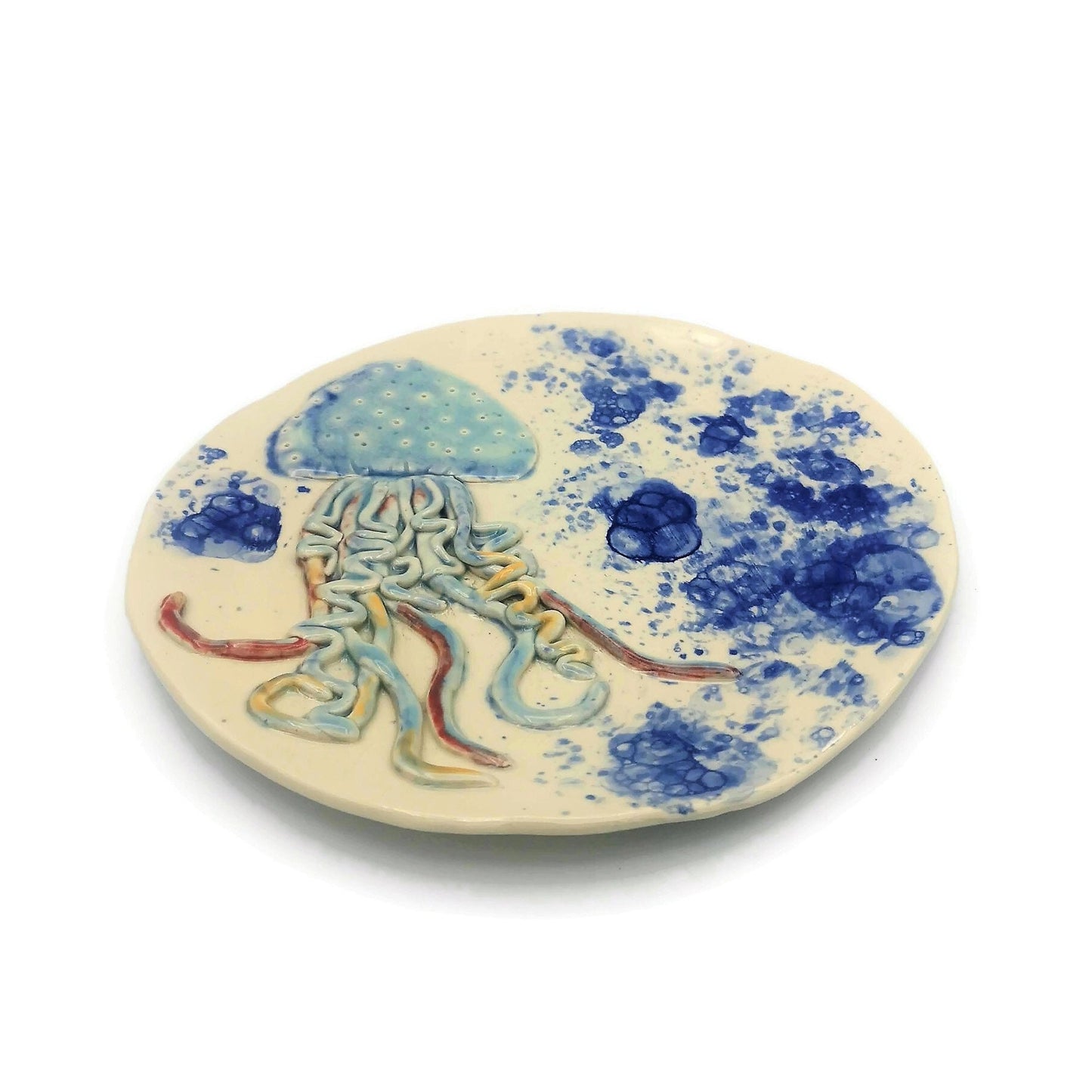 Decorative Handmade Ceramic Plates, Jellyfish Art Tray, Modern Coastal Wall Decor, Stoneware Pottery Serving Plate, Wedding Gift For Couple - Ceramica Ana Rafael