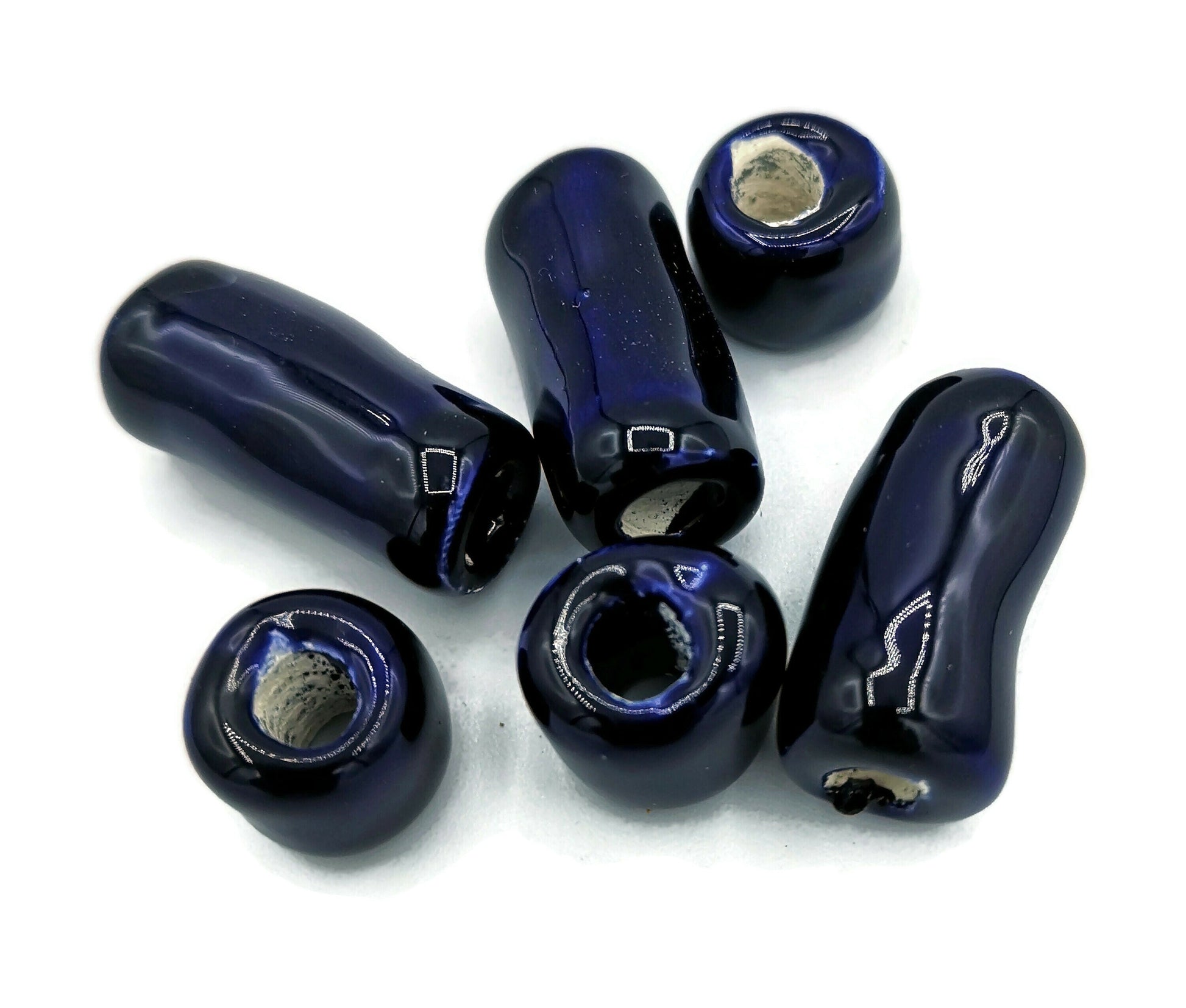 LARGE TUBE BEADS, Macrame Beads, Large Hole Beads, Set of 6 Ceramic Beads For Jewelry Making - Ceramica Ana Rafael