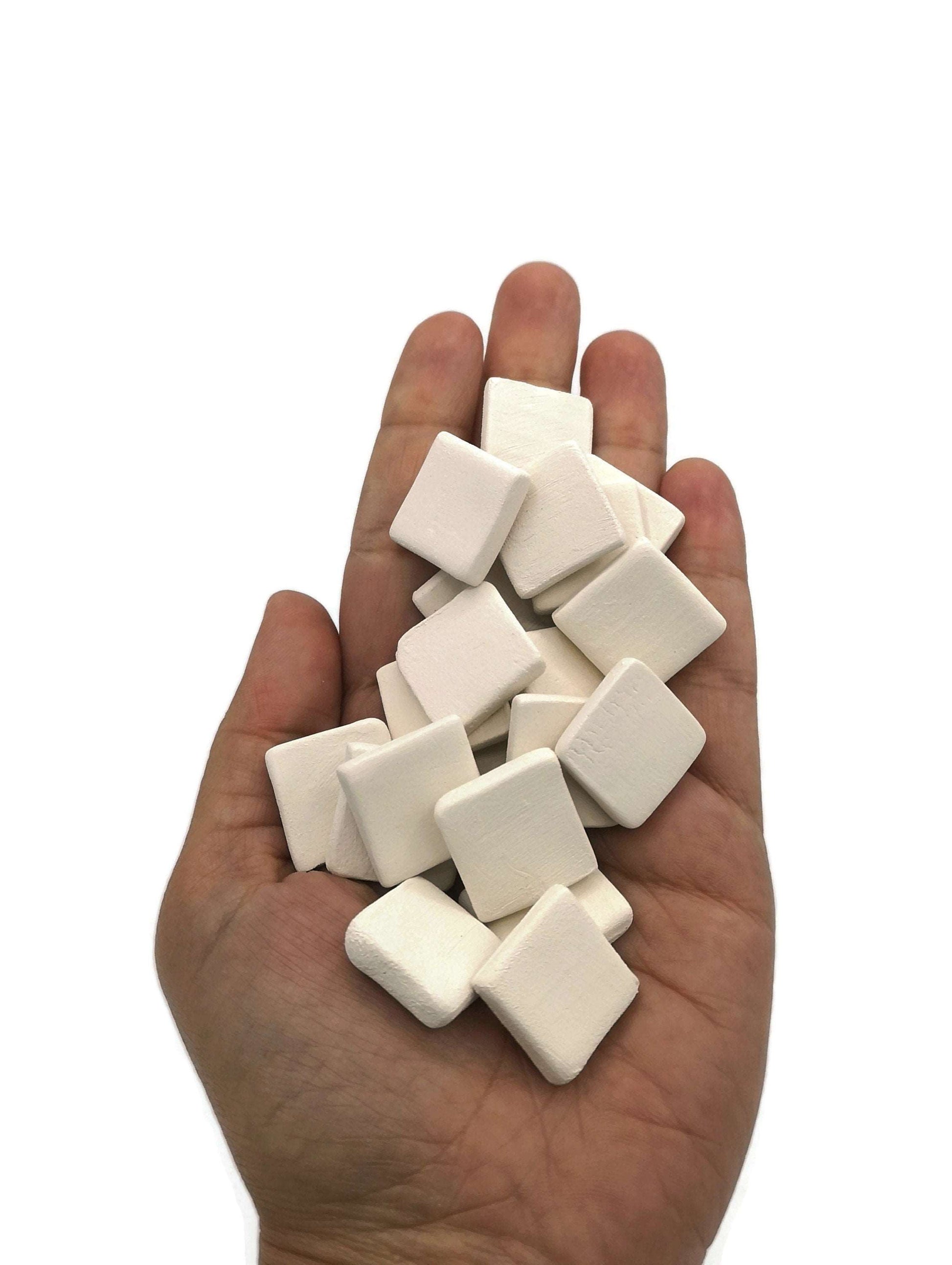 20Pc 20mm Handmade Small Bisque Ceramic Mosaic Tiles For Crafts, Blank Tiny Unpainted Squares or Stars Ready to Paint