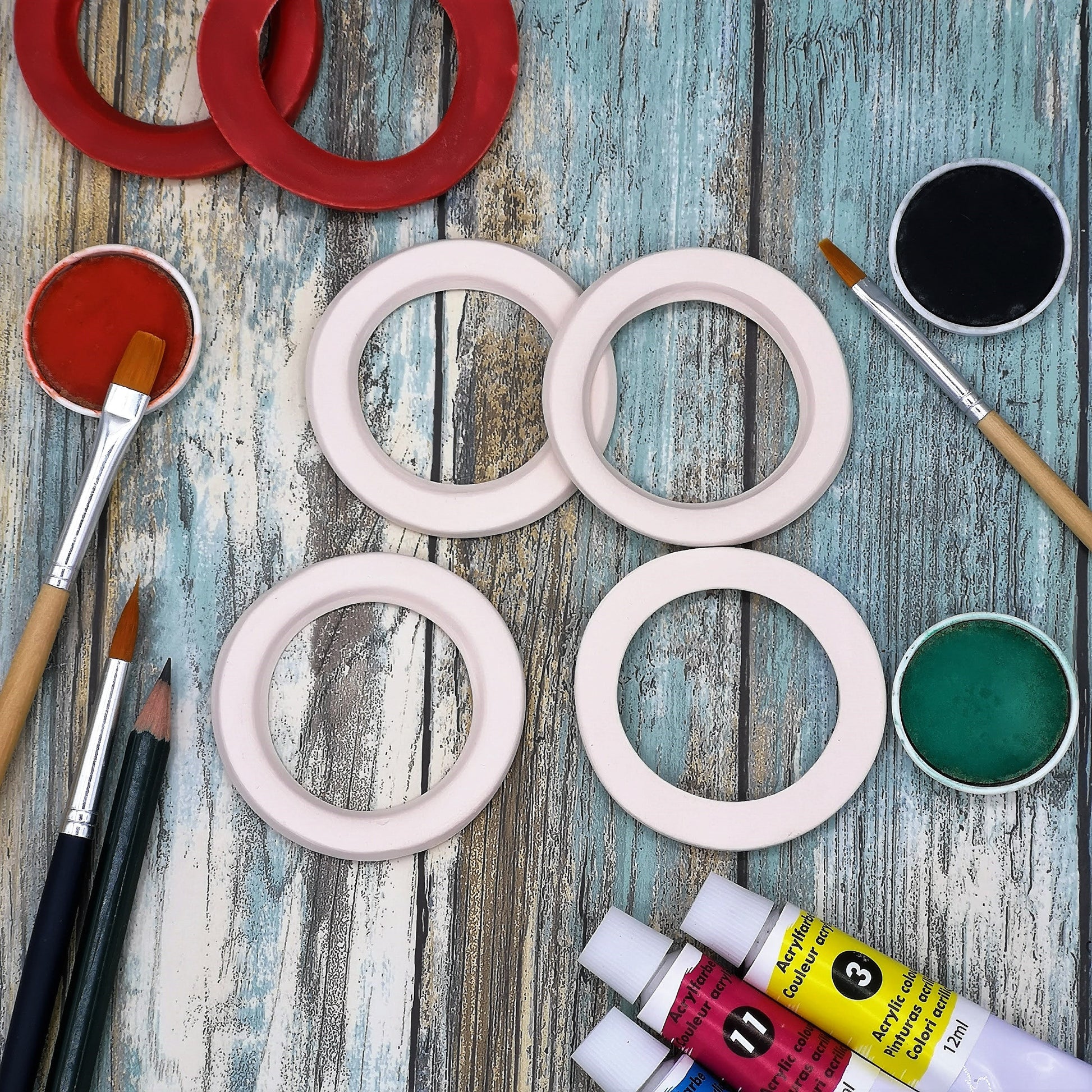 Pendant Blanks Ready To Paint, 4 Pcs Handmade Ceramic Bisque, Geometric Pendant, Diy Ceramics, Decorative Round Pendant - Ceramica Ana Rafael