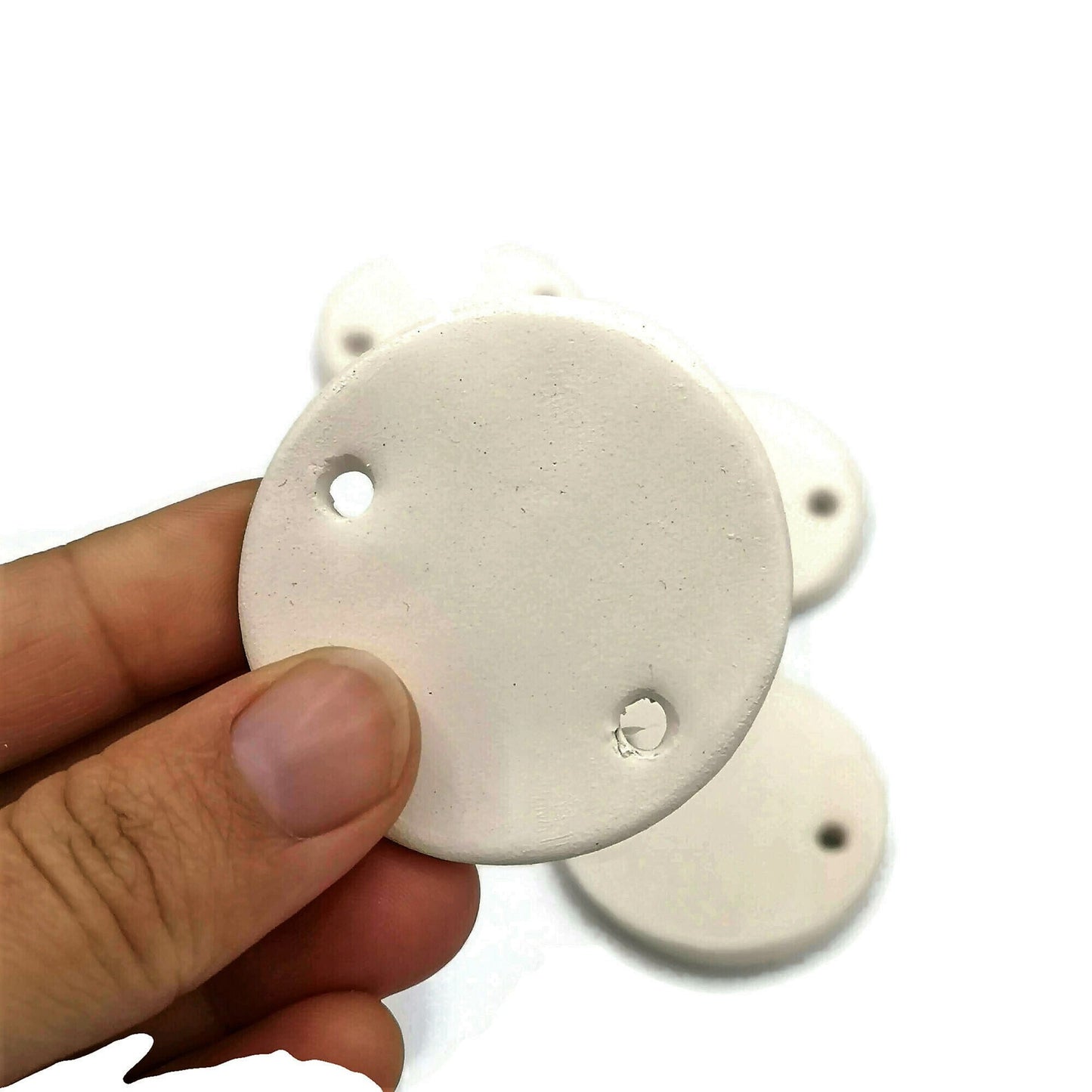 Pendant Blanks, Handmade Ceramic Bisque Charms 2 Holes Ready to Paint, Set of 4 Geometric Pendant, Diy Decorative Round Shape - Ceramica Ana Rafael